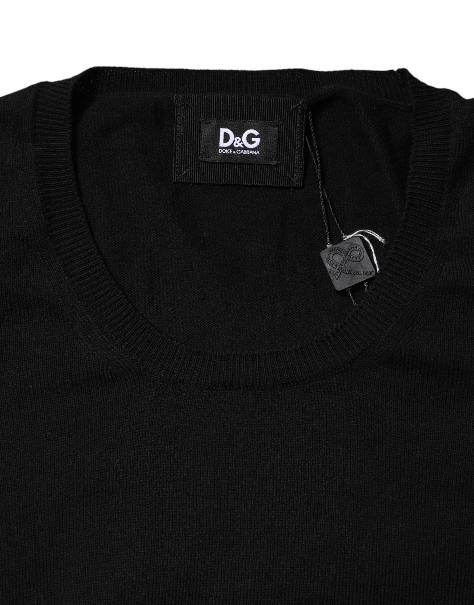 Dolce & Gabbana Black Cotton Round Neck Short Sleeve T-shirt | Regal Royce
