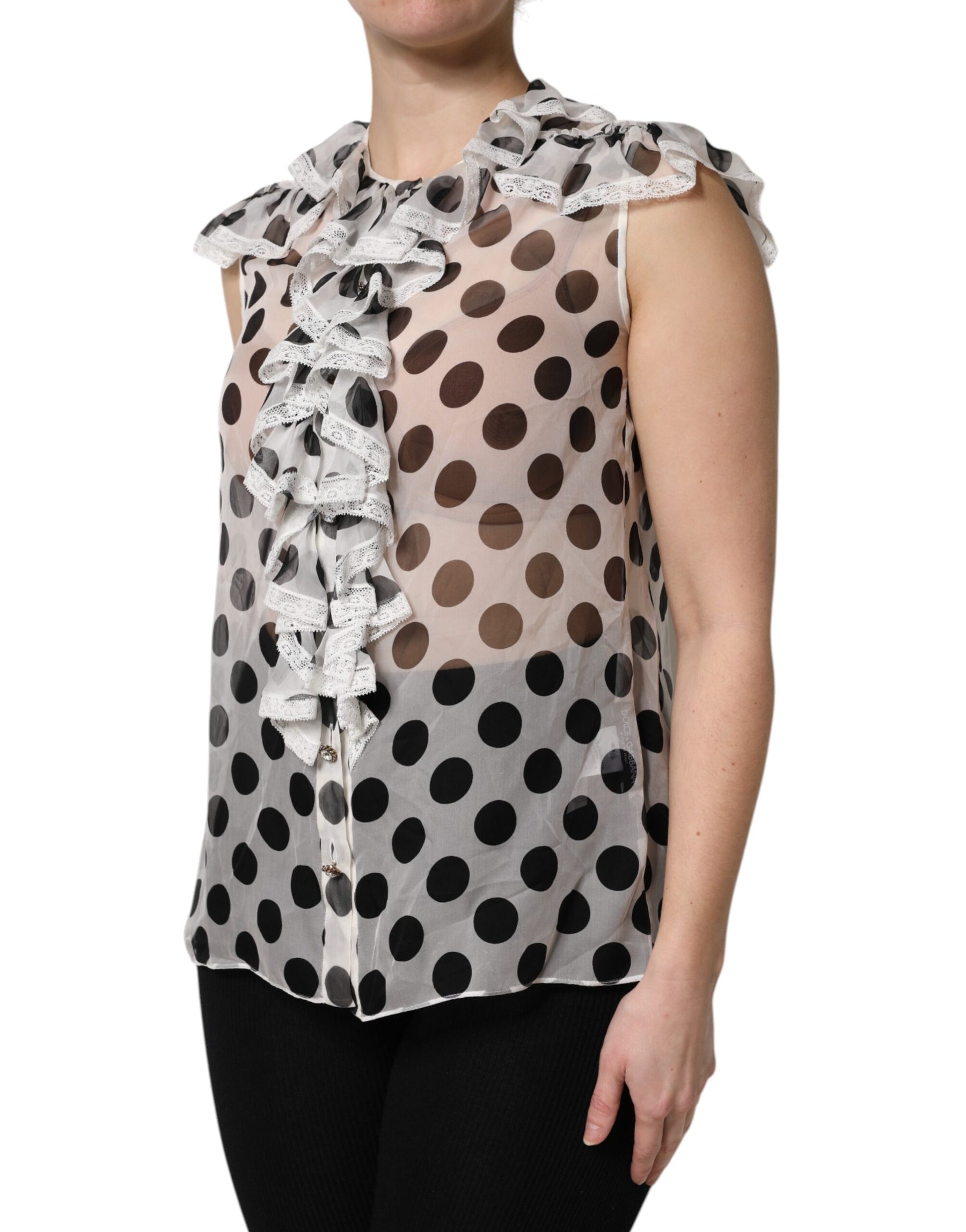 Dolce & Gabbana White Black Polka Dot Cotton Sleeveless Top | Regal Royce