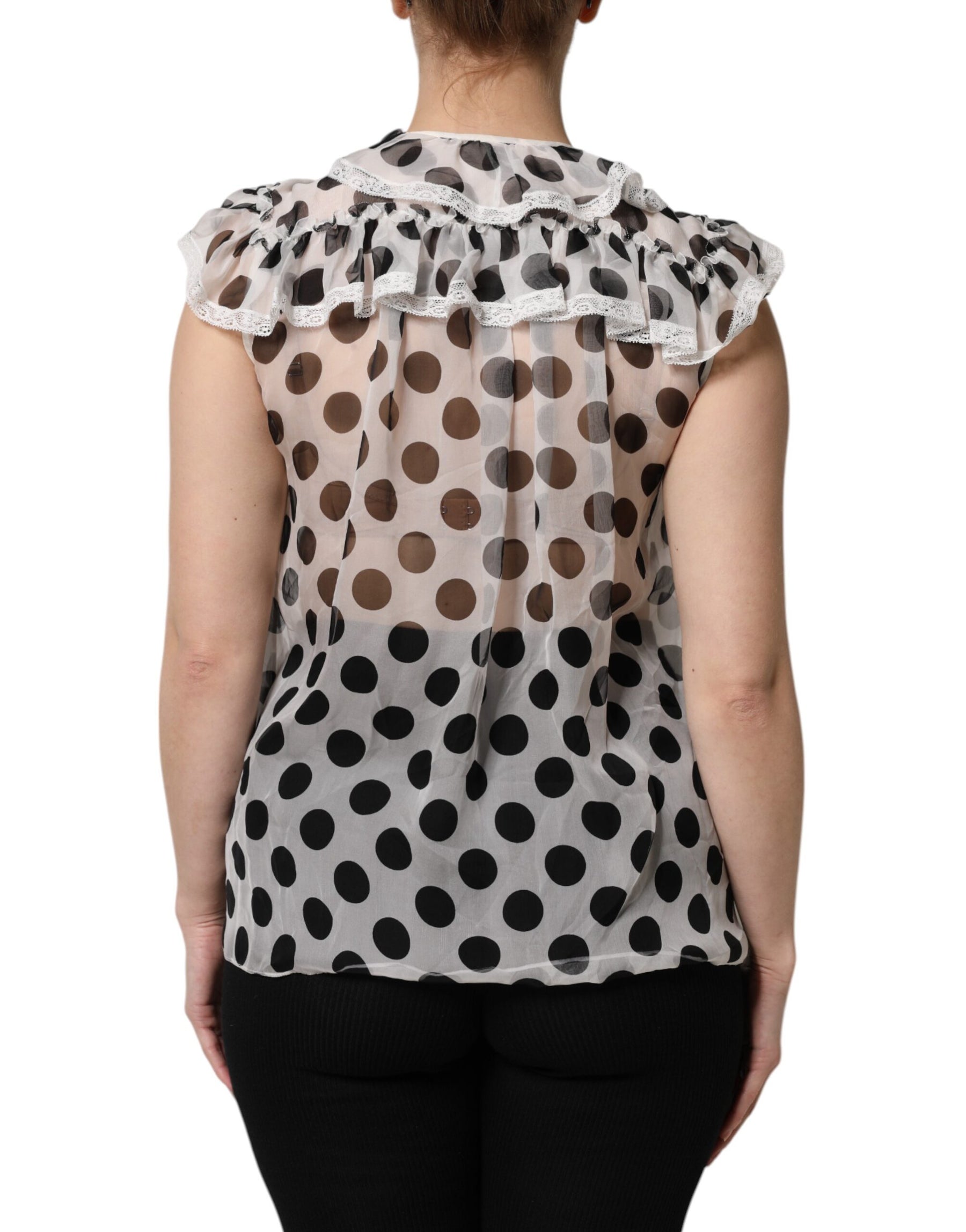 Dolce & Gabbana White Black Polka Dot Cotton Sleeveless Top | Regal Royce