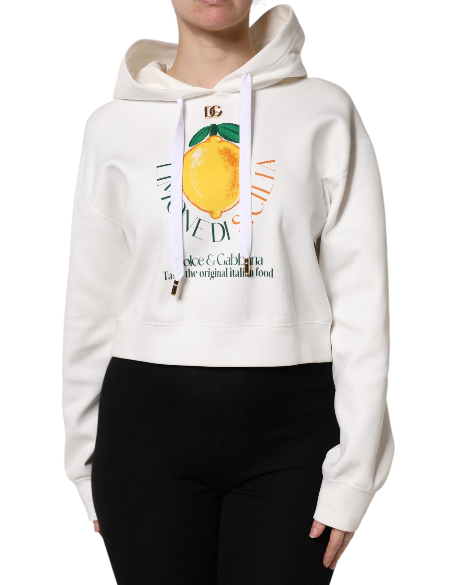 Dolce & Gabbana Ivory Cotton Printed Hooded Pullover Sweater | Regal Royce