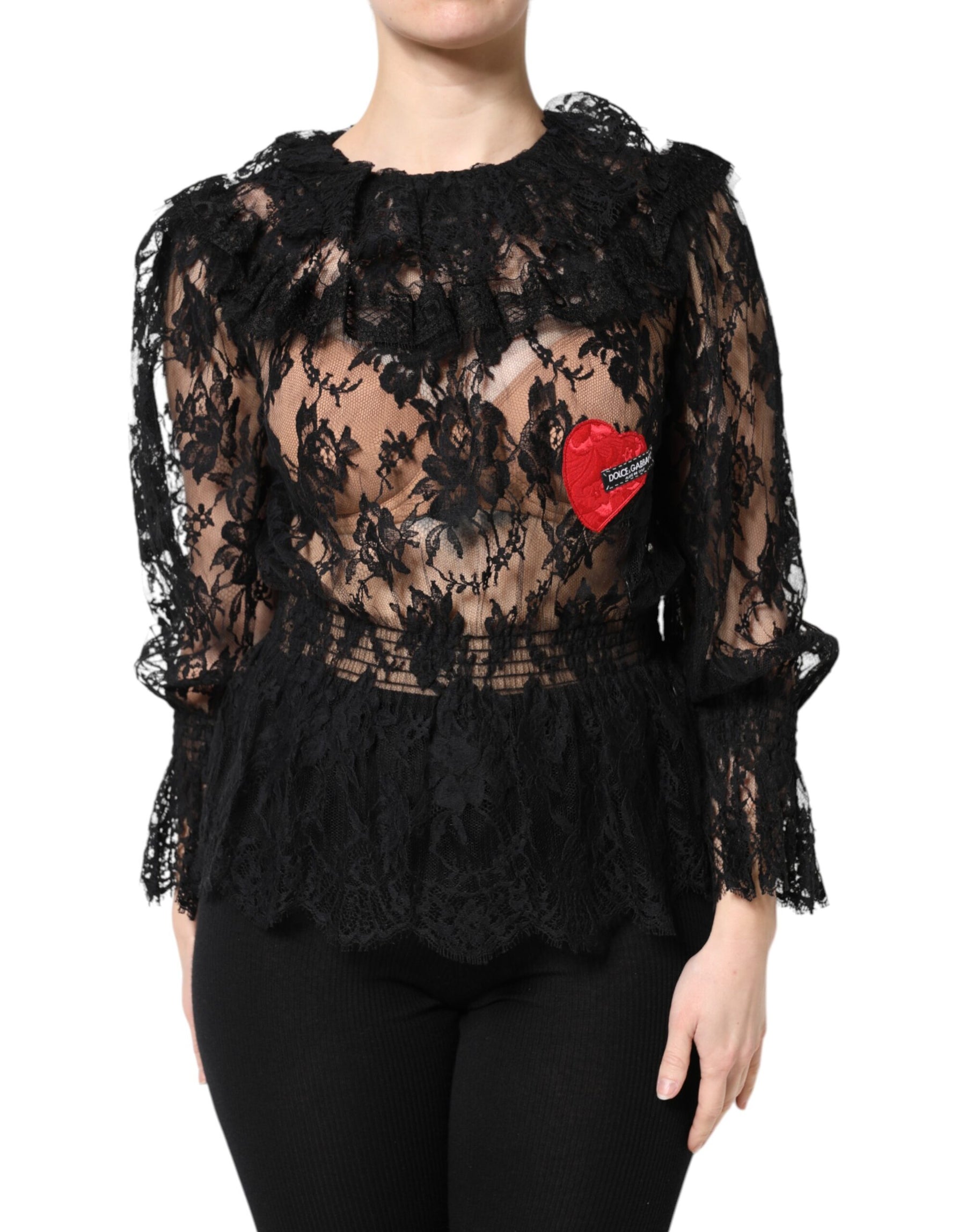 Dolce & Gabbana Black Cotton Floral Lace Women Blouse Top | Regal Royce