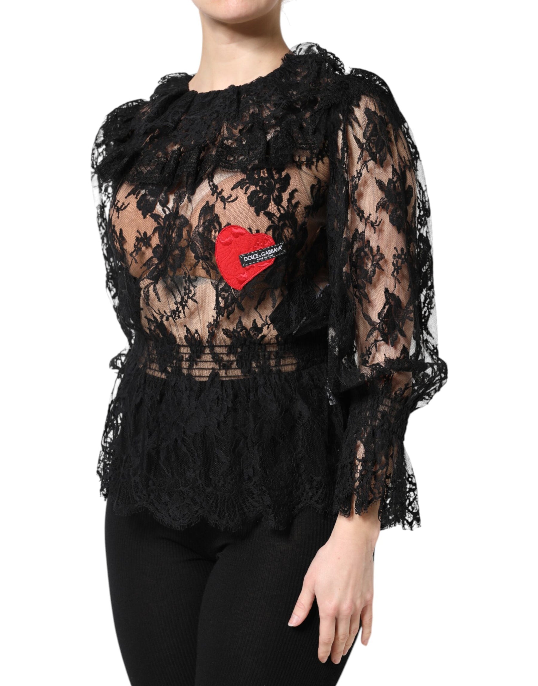 Dolce & Gabbana Black Cotton Floral Lace Women Blouse Top | Regal Royce