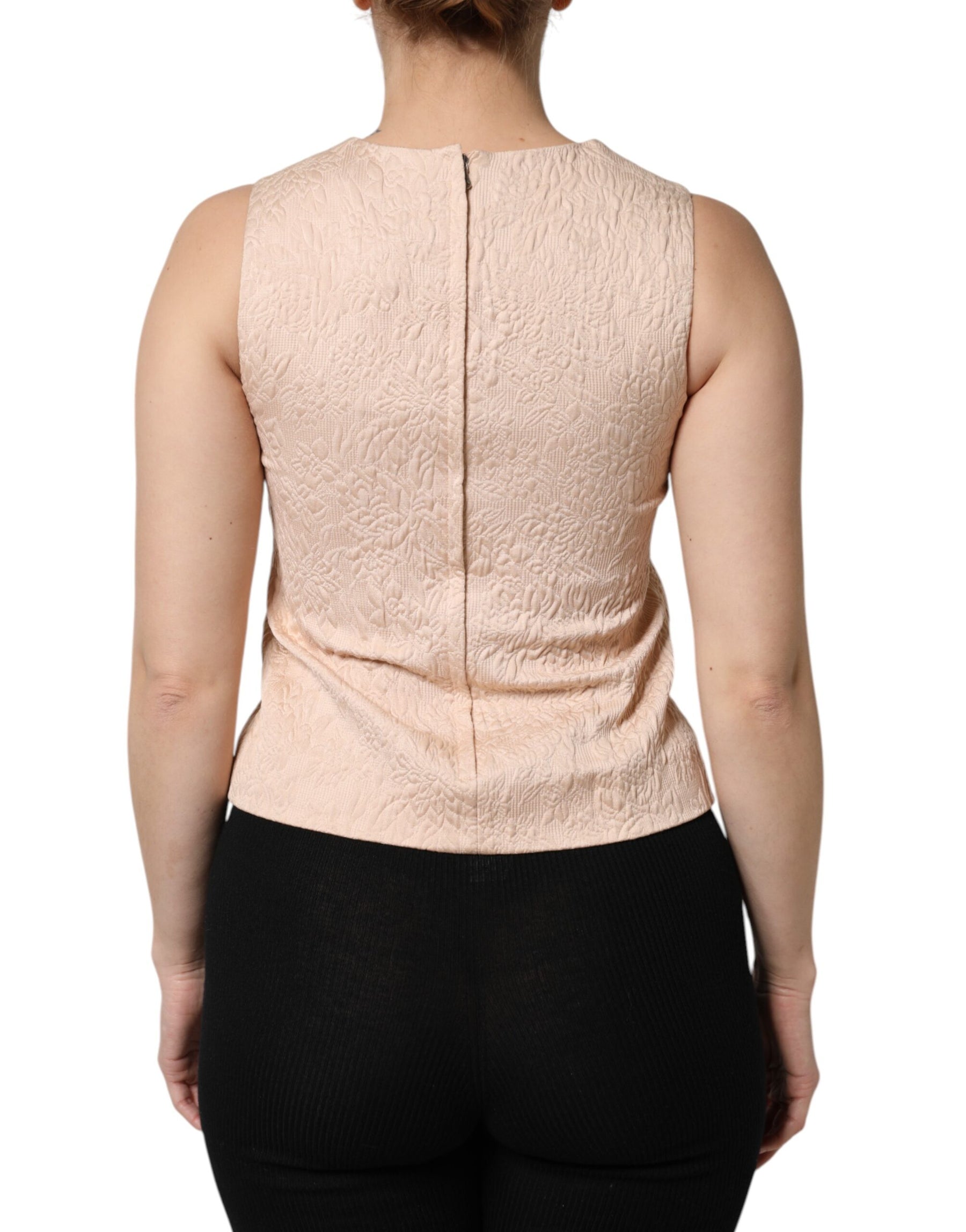 Dolce & Gabbana Beige Floral Embroidery Sleeveless Tank Top | Regal Royce