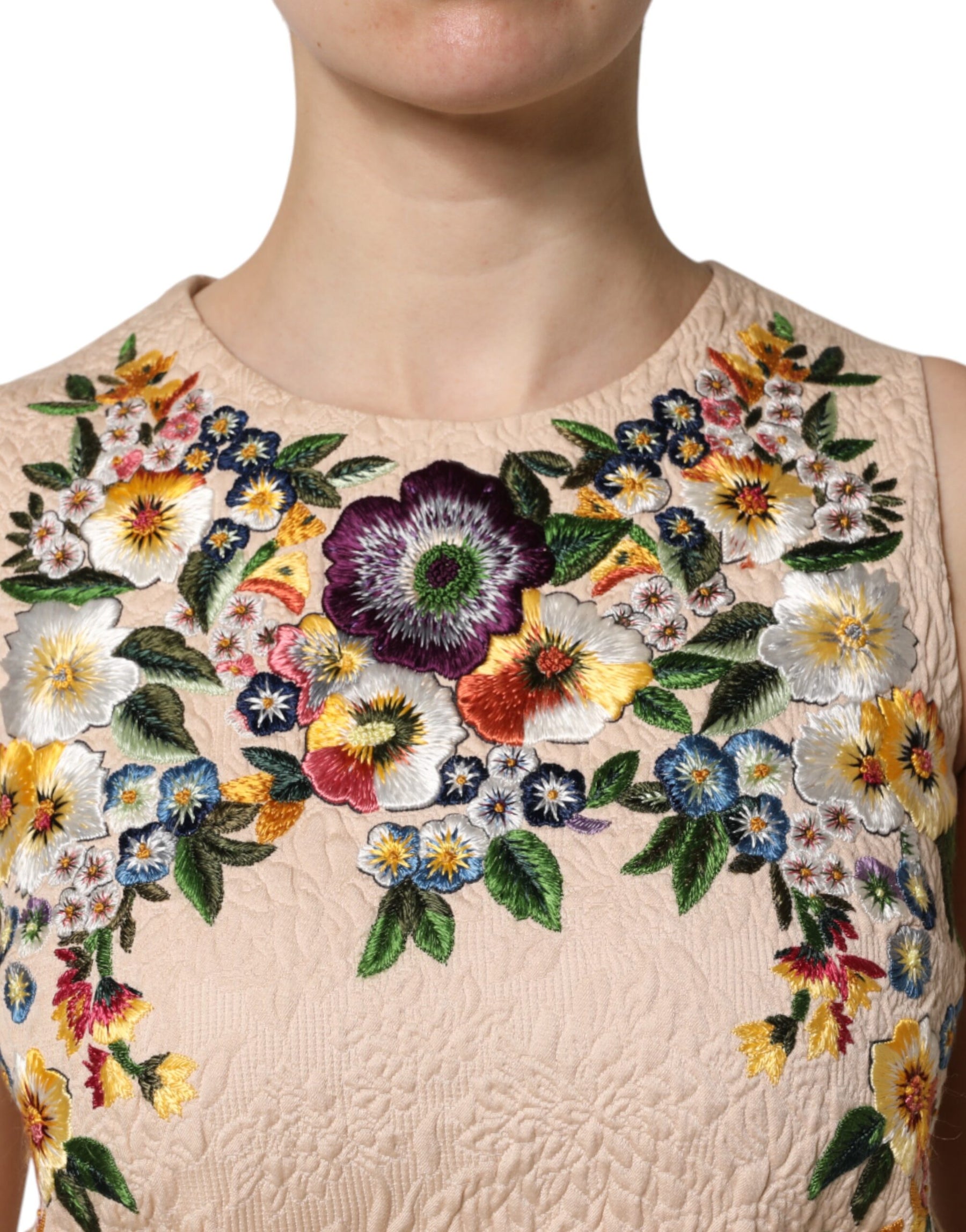 Dolce & Gabbana Beige Floral Embroidery Sleeveless Tank Top | Regal Royce