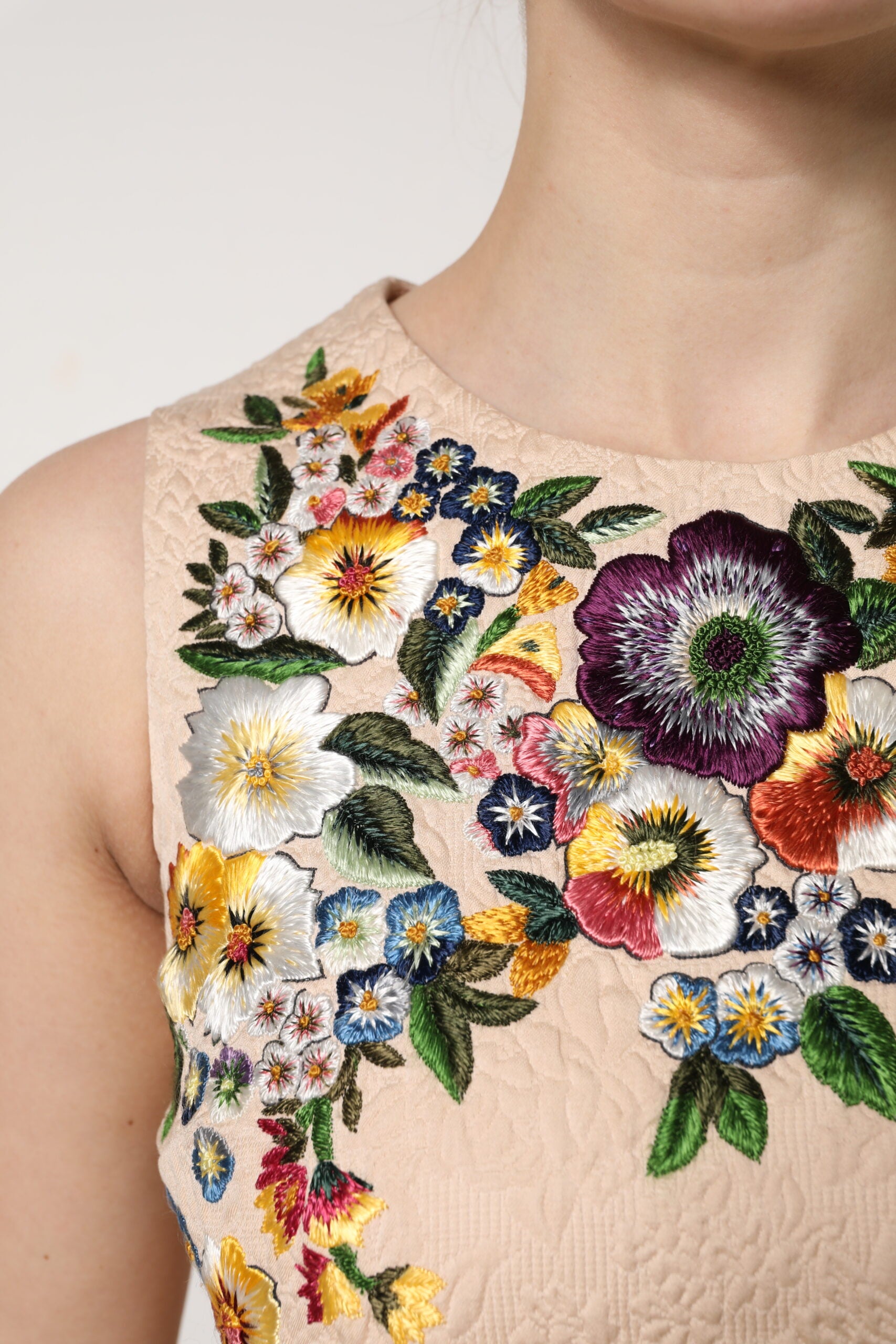 Dolce & Gabbana Beige Floral Embroidery Sleeveless Tank Top | Regal Royce