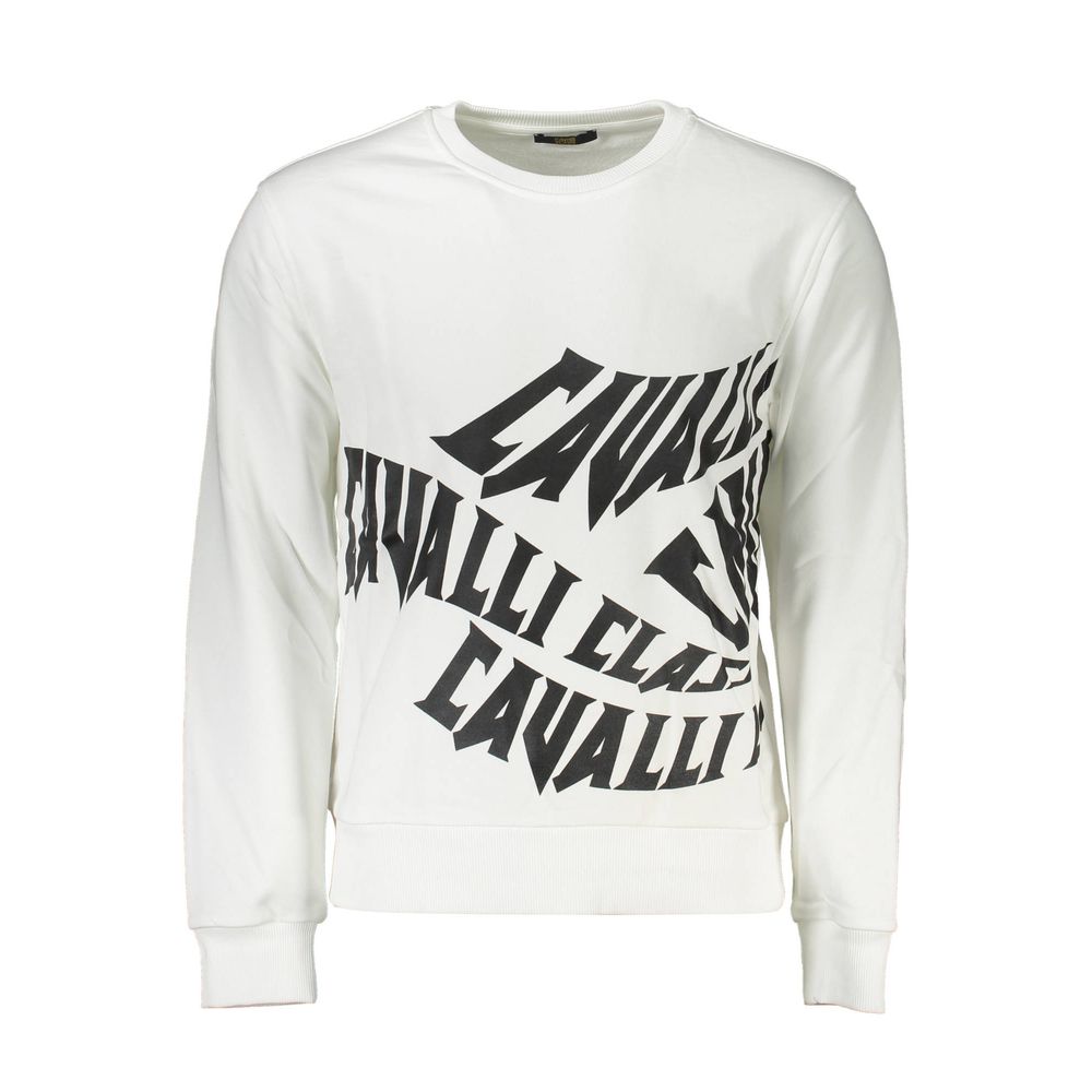 Cavalli Class Bianco Cotton Men Sweatshirt | Regal Royce