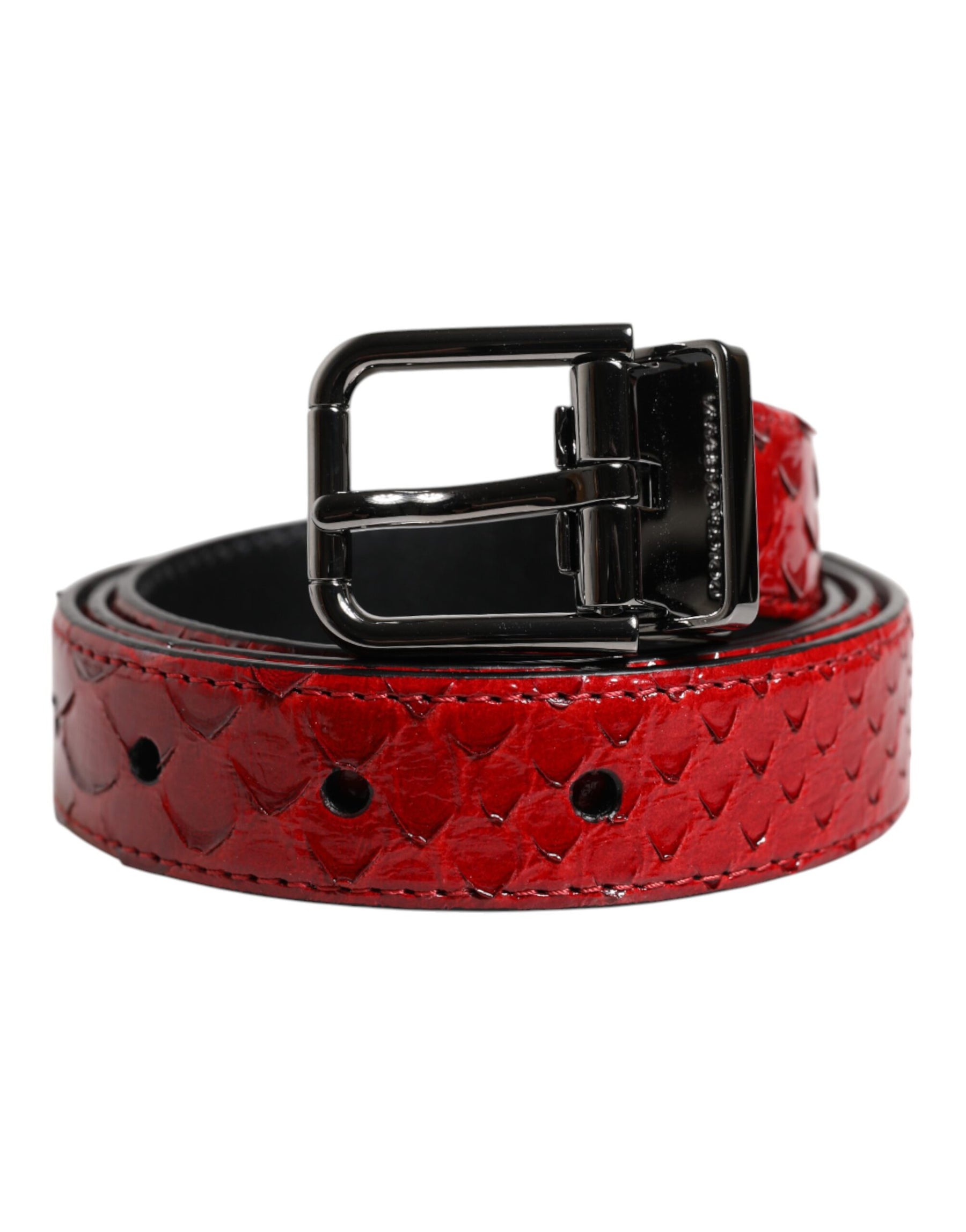 Dolce & Gabbana Red Exotic Leather Brass Metal Buckle Belt | Regal Royce