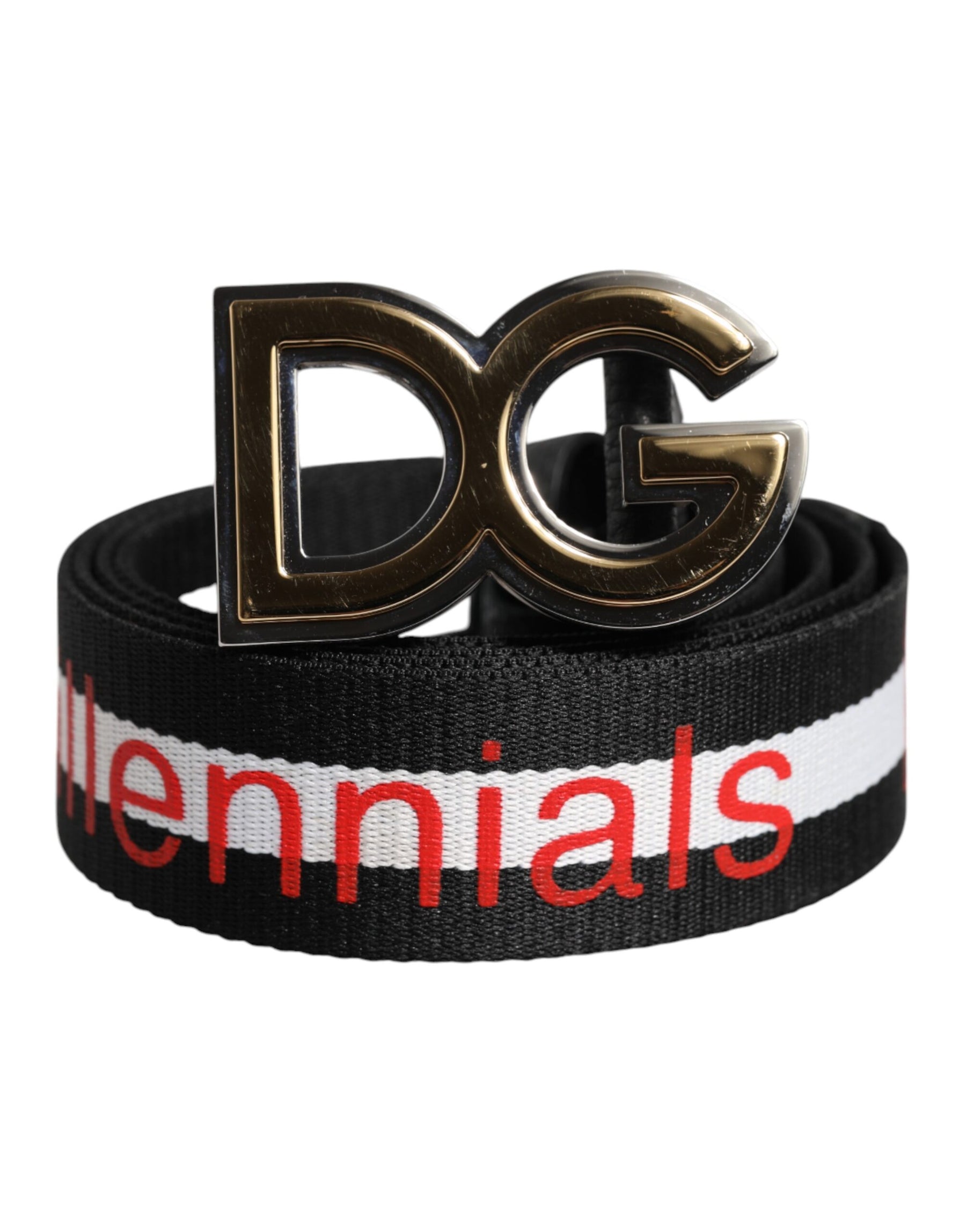 Dolce & Gabbana Black Cotton Logo Print DG Buckle Belt | Regal Royce