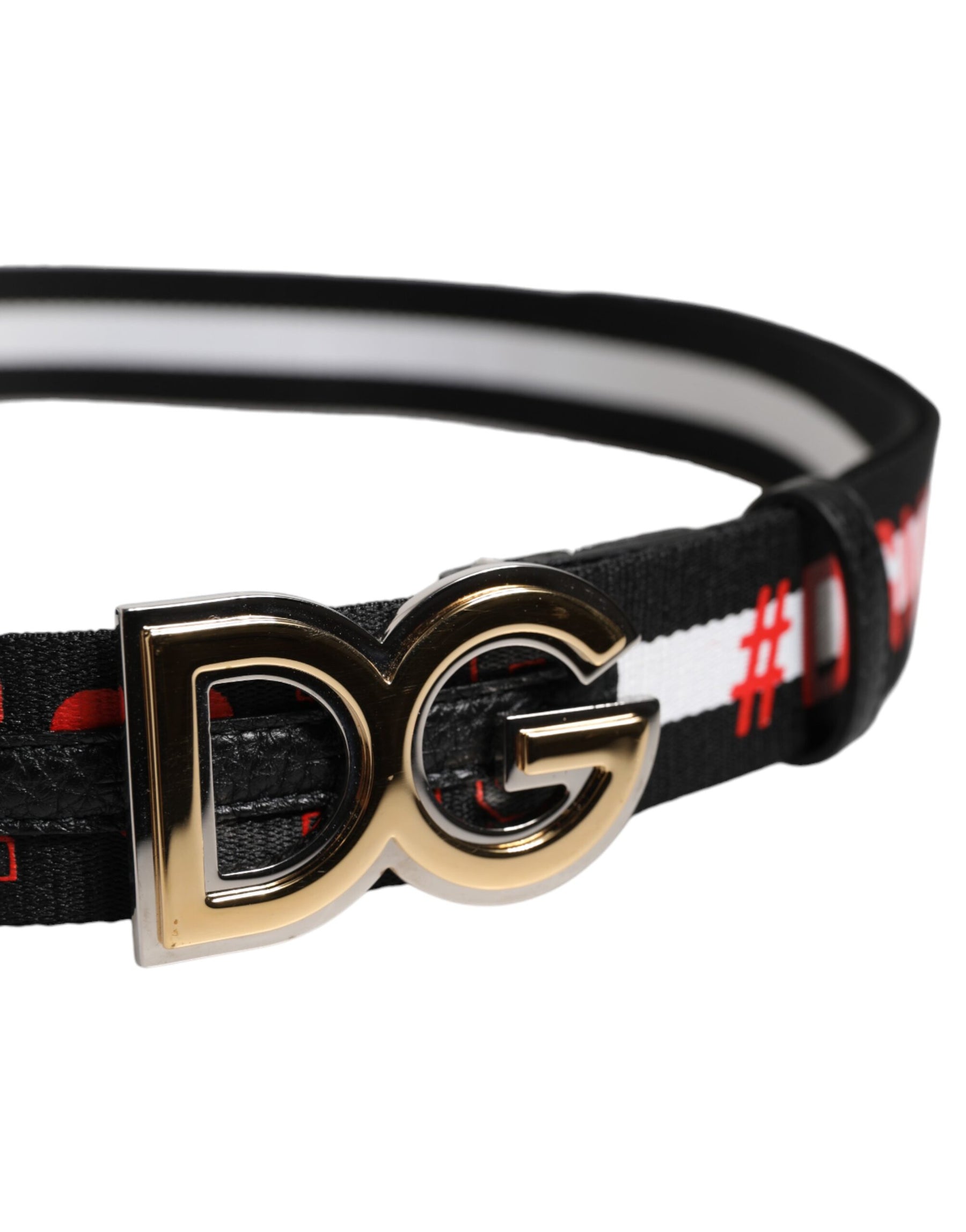 Dolce & Gabbana Black Cotton Logo Print DG Buckle Belt | Regal Royce