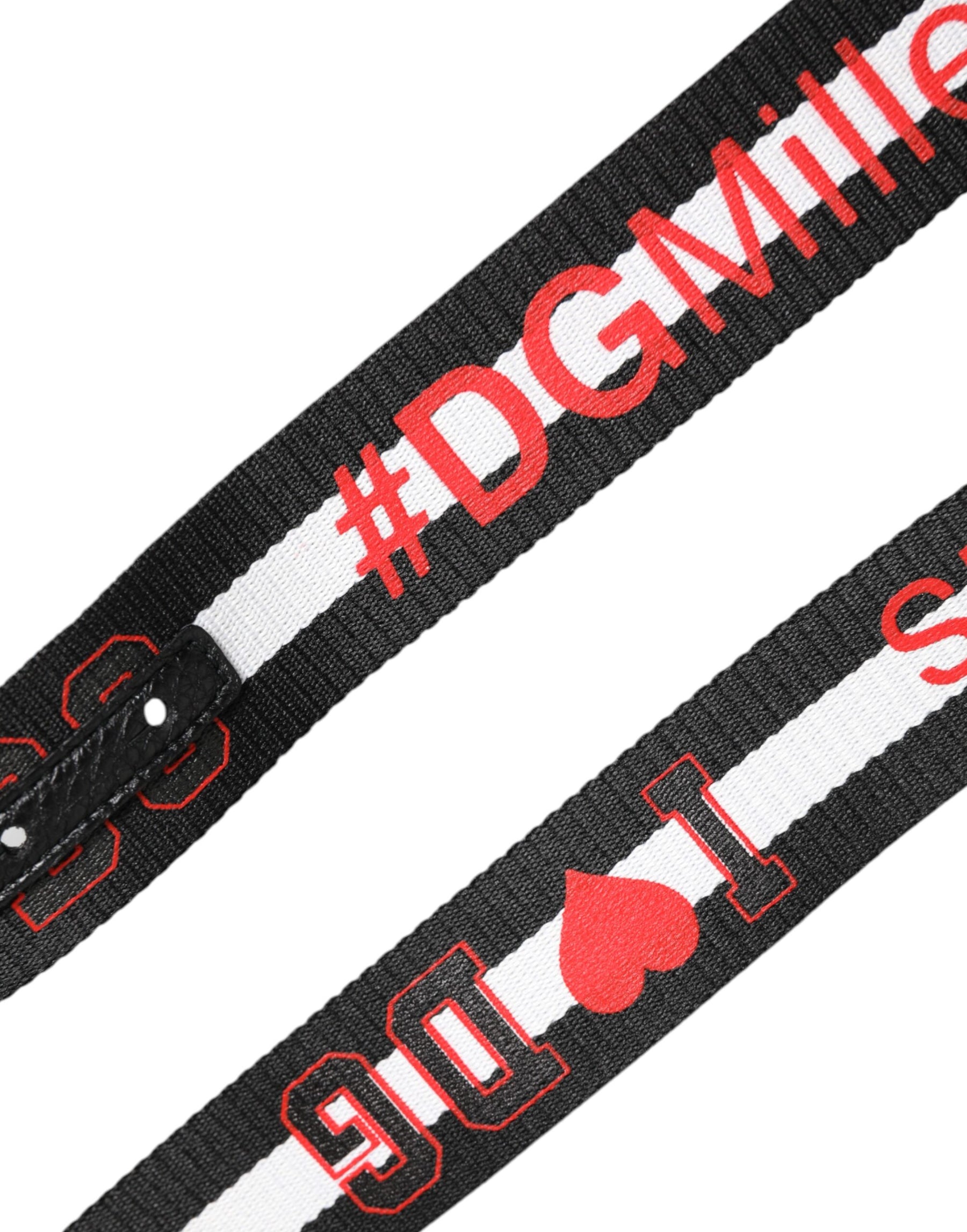 Dolce & Gabbana Black Cotton Logo Print DG Buckle Belt | Regal Royce