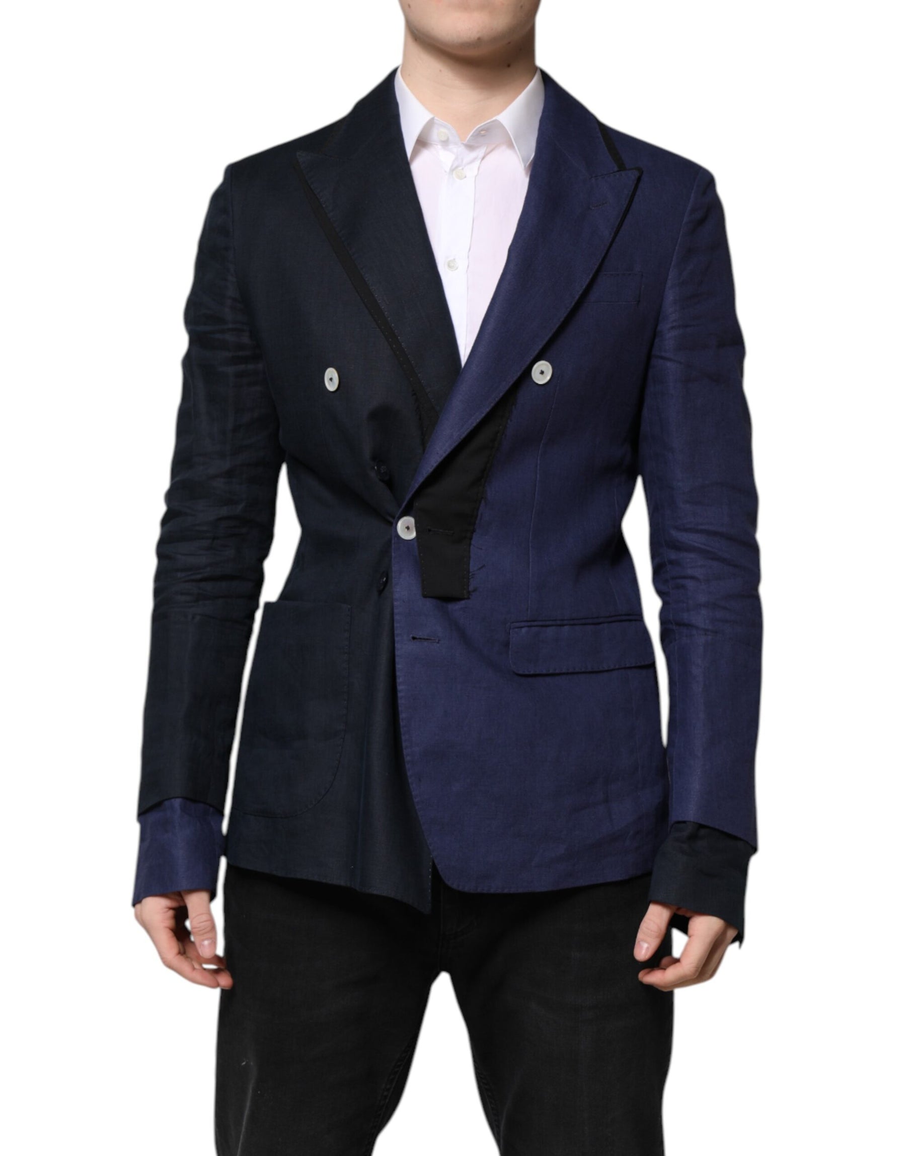 Dolce & Gabbana Navy Blue Double Breasted Suit Coat Blazer | Regal Royce
