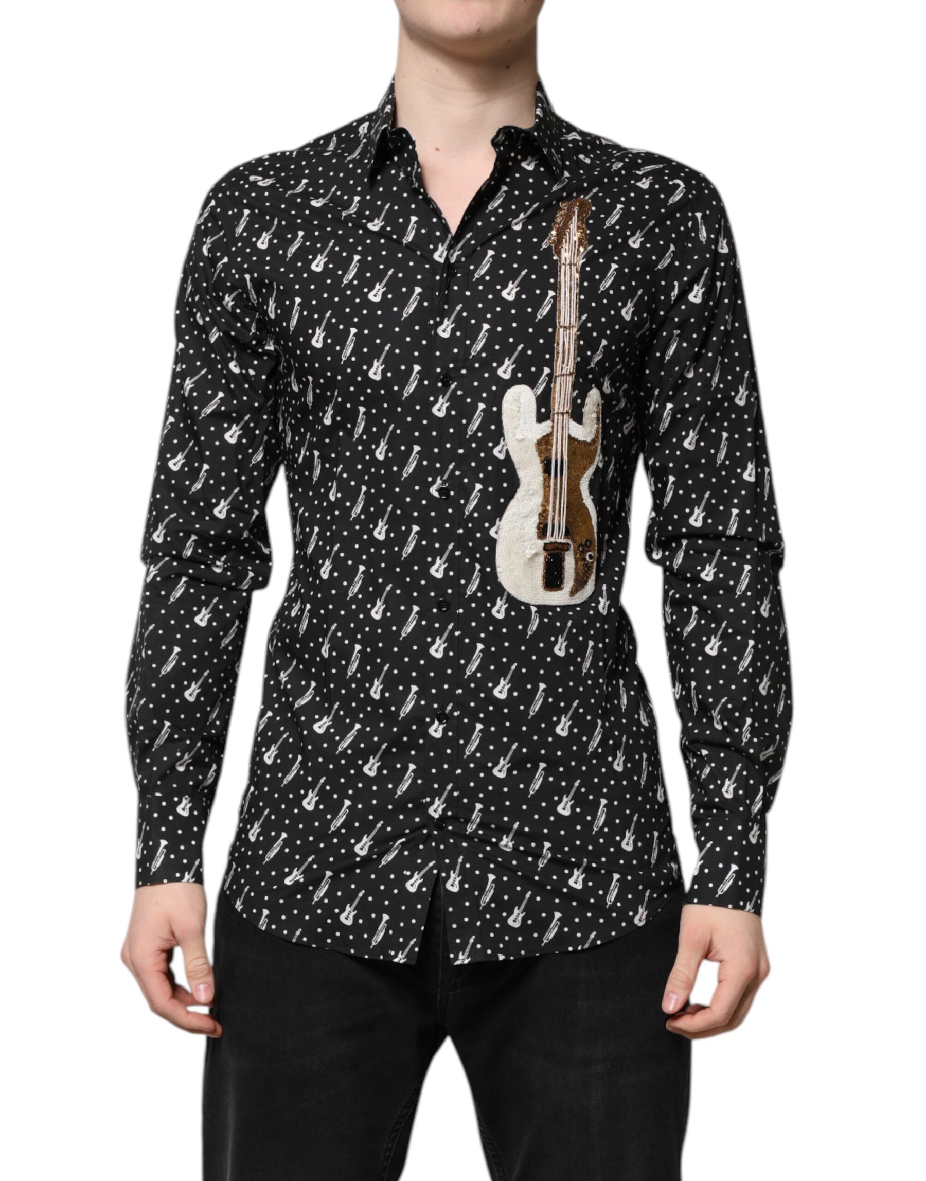 Dolce & Gabbana Black GOLD Instrument Embellished Shirt | Regal Royce