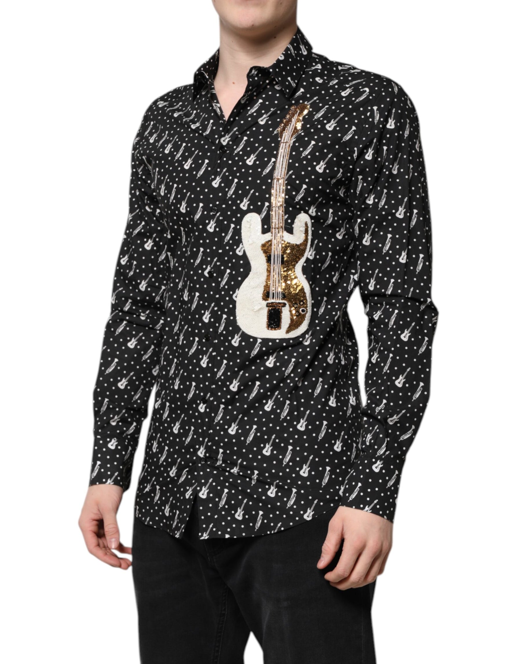 Dolce & Gabbana Black GOLD Instrument Embellished Shirt | Regal Royce