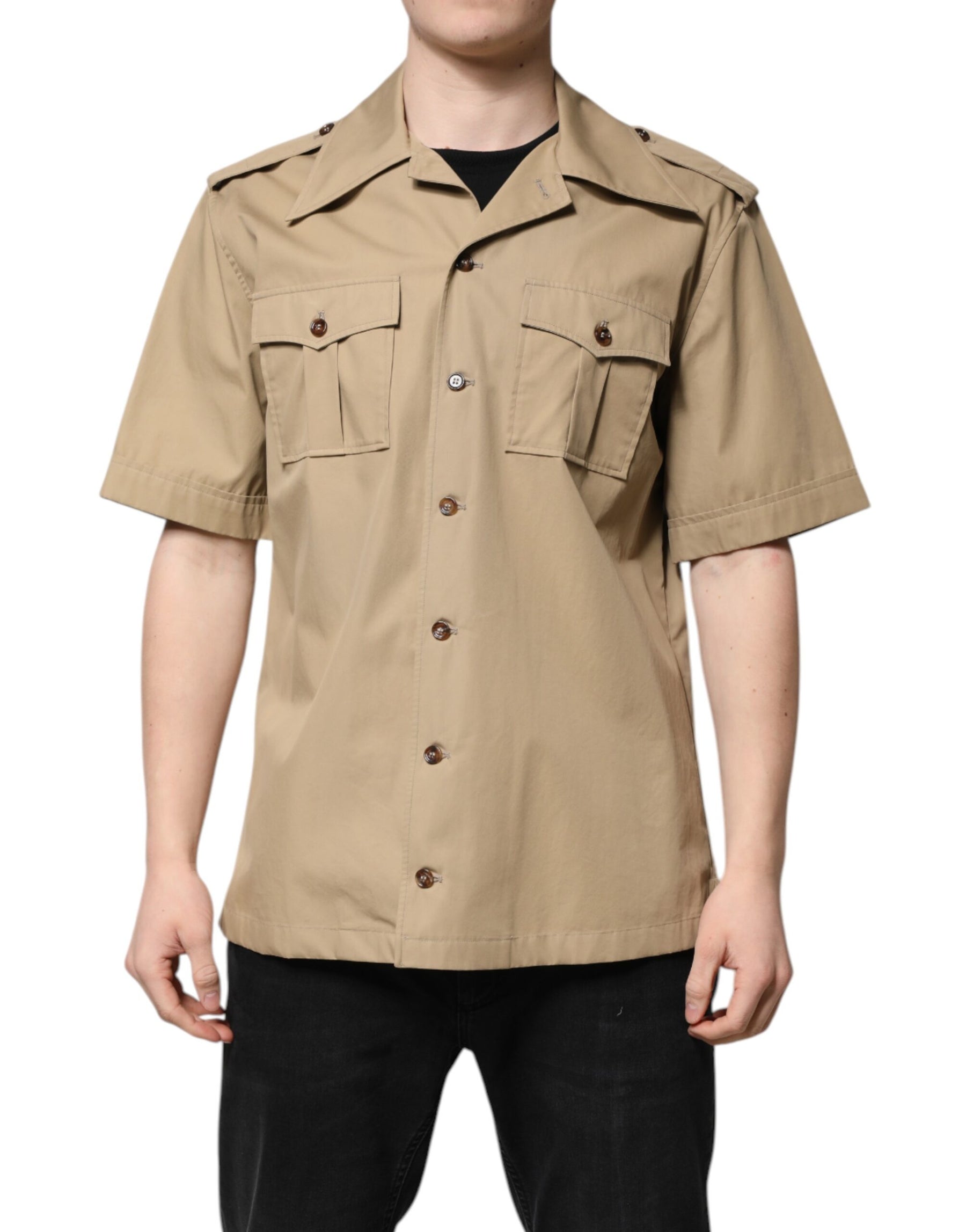 Dolce & Gabbana Brown Graphic Print Short Sleeves Shirt | Regal Royce