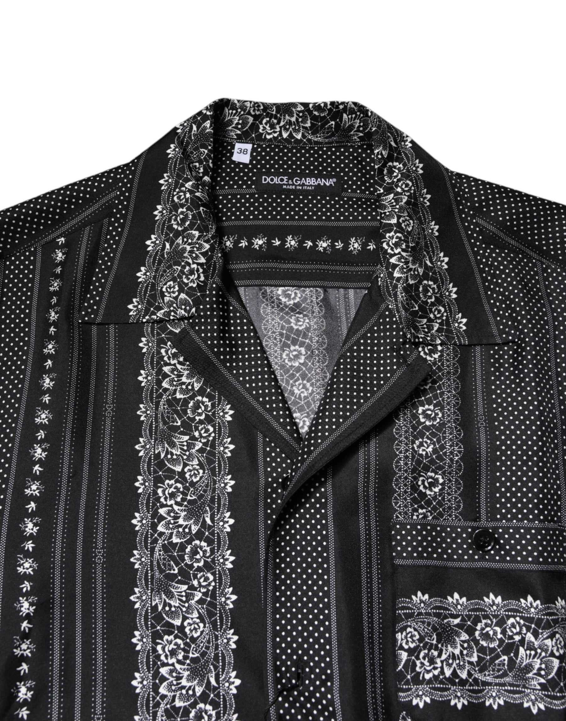 Dolce & Gabbana Black Silk Floral Print Short Sleeves Shirt | Regal Royce