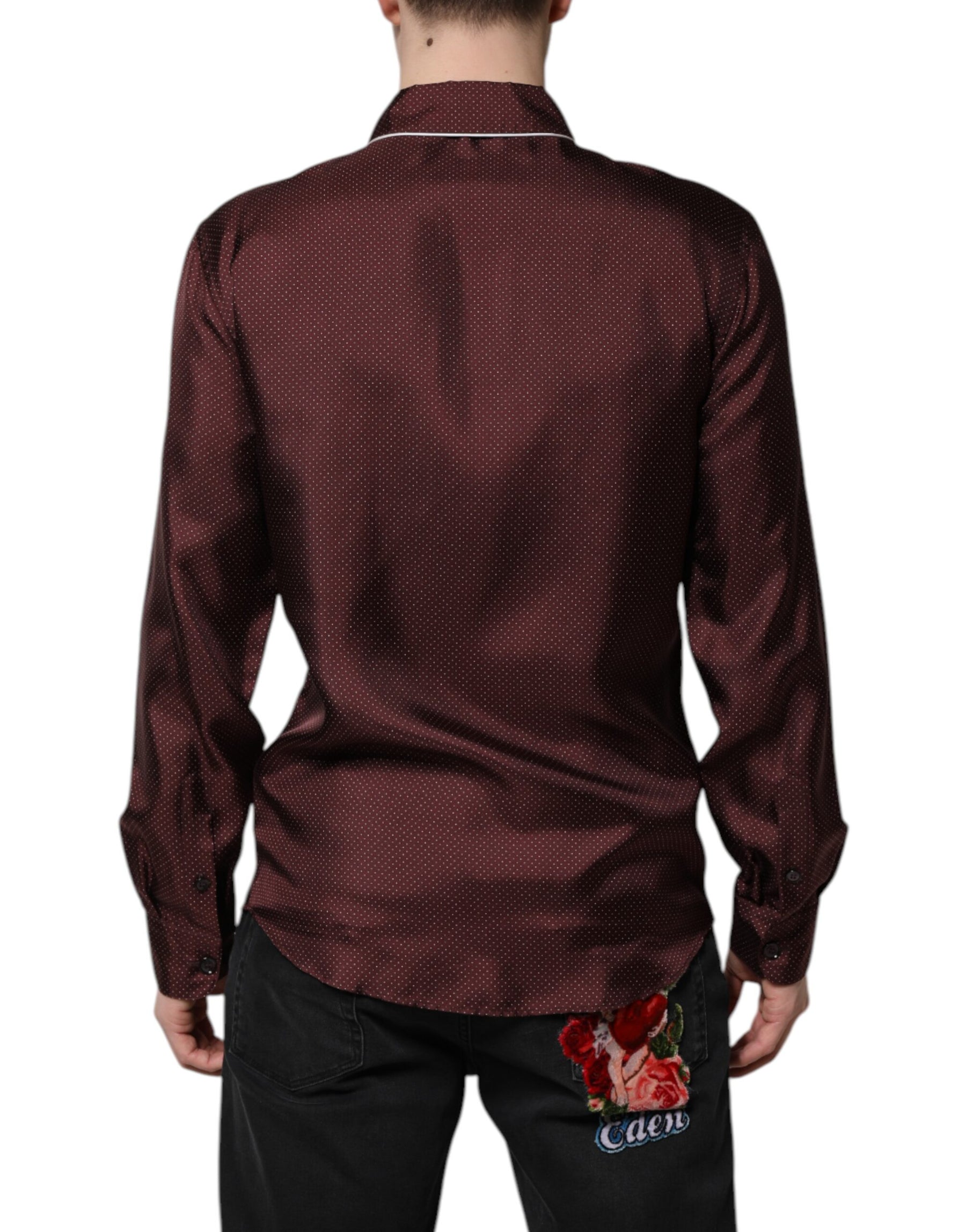 Dolce & Gabbana Burgundy Silk Dotted Long Sleeves Shirt | Regal Royce