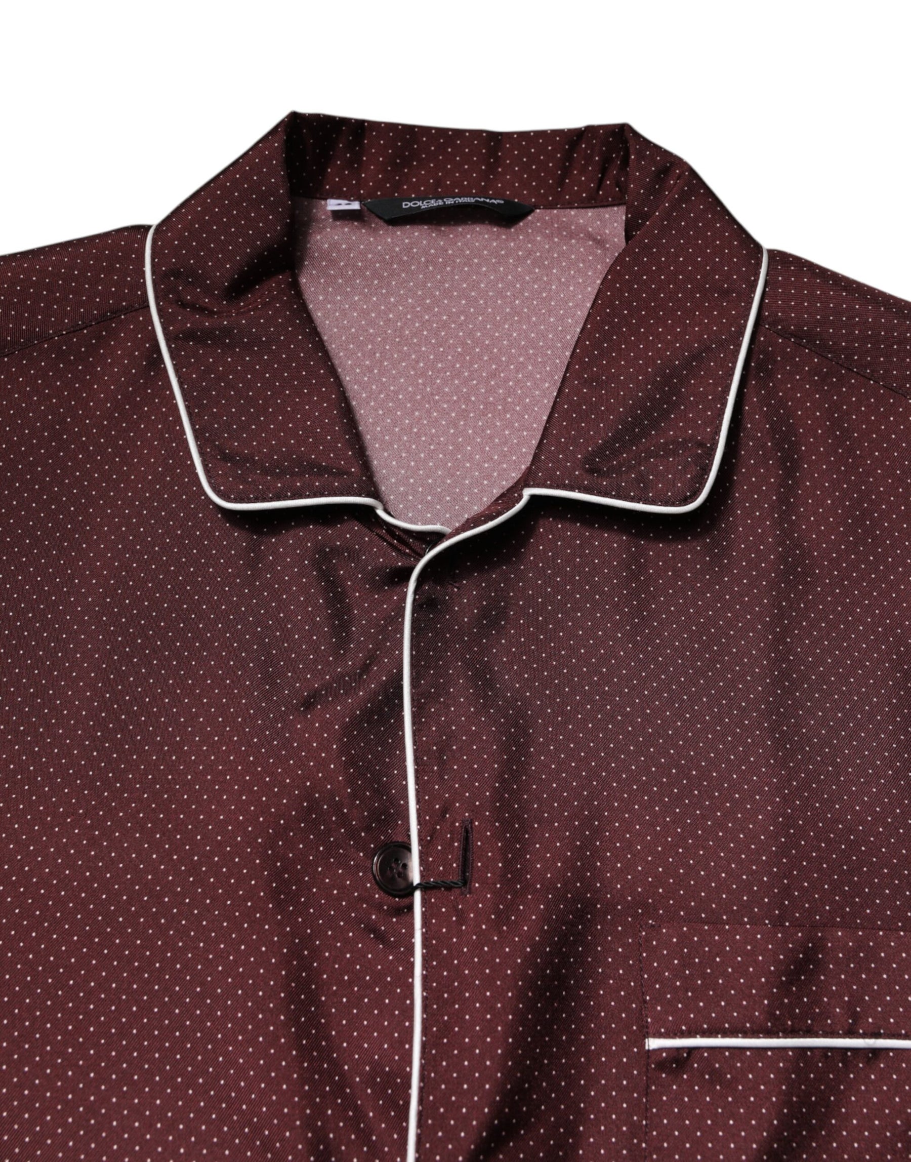 Dolce & Gabbana Burgundy Silk Dotted Long Sleeves Shirt | Regal Royce