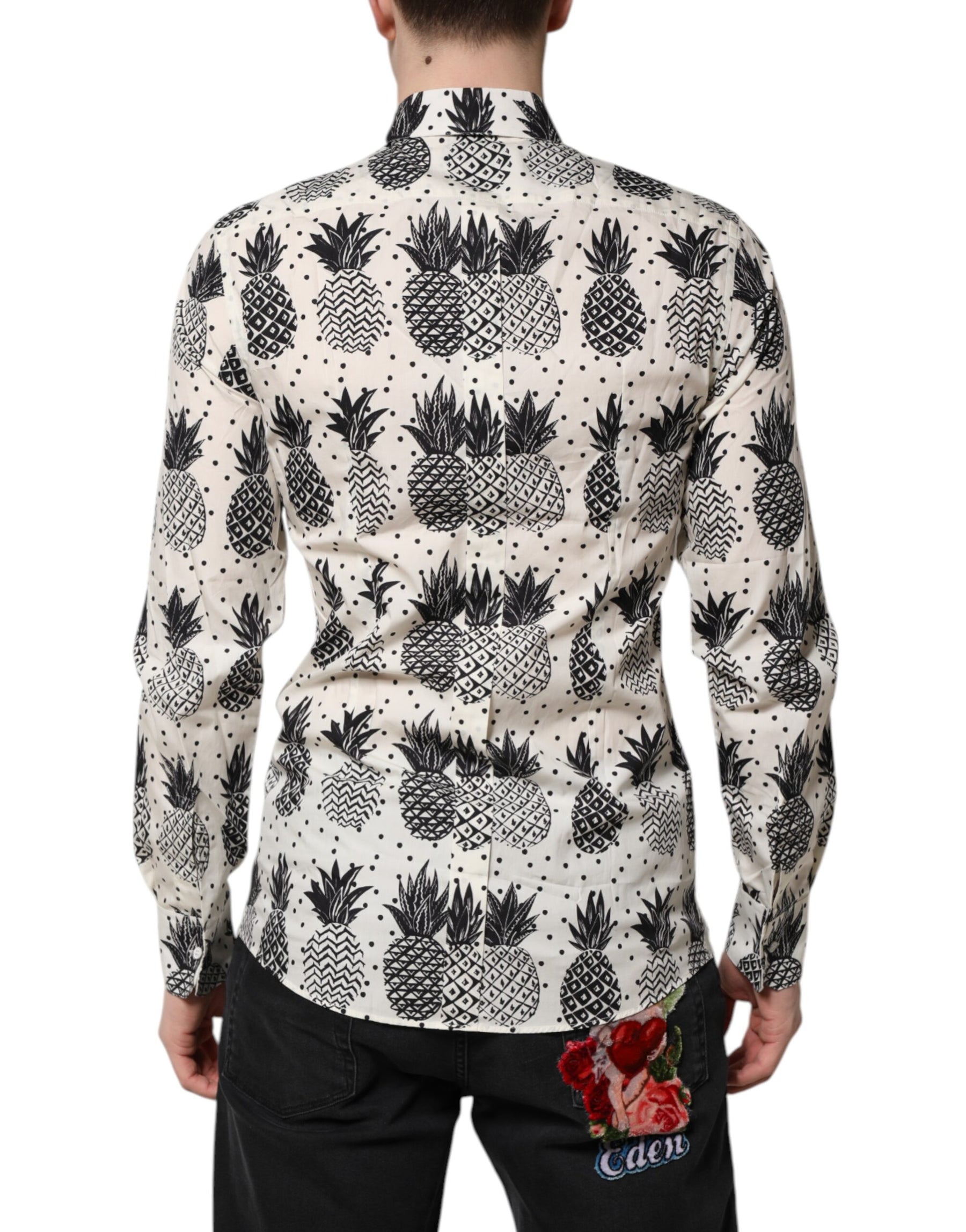 Dolce & Gabbana White Pineapple Print Long Sleeve GOLD Shirt | Regal Royce