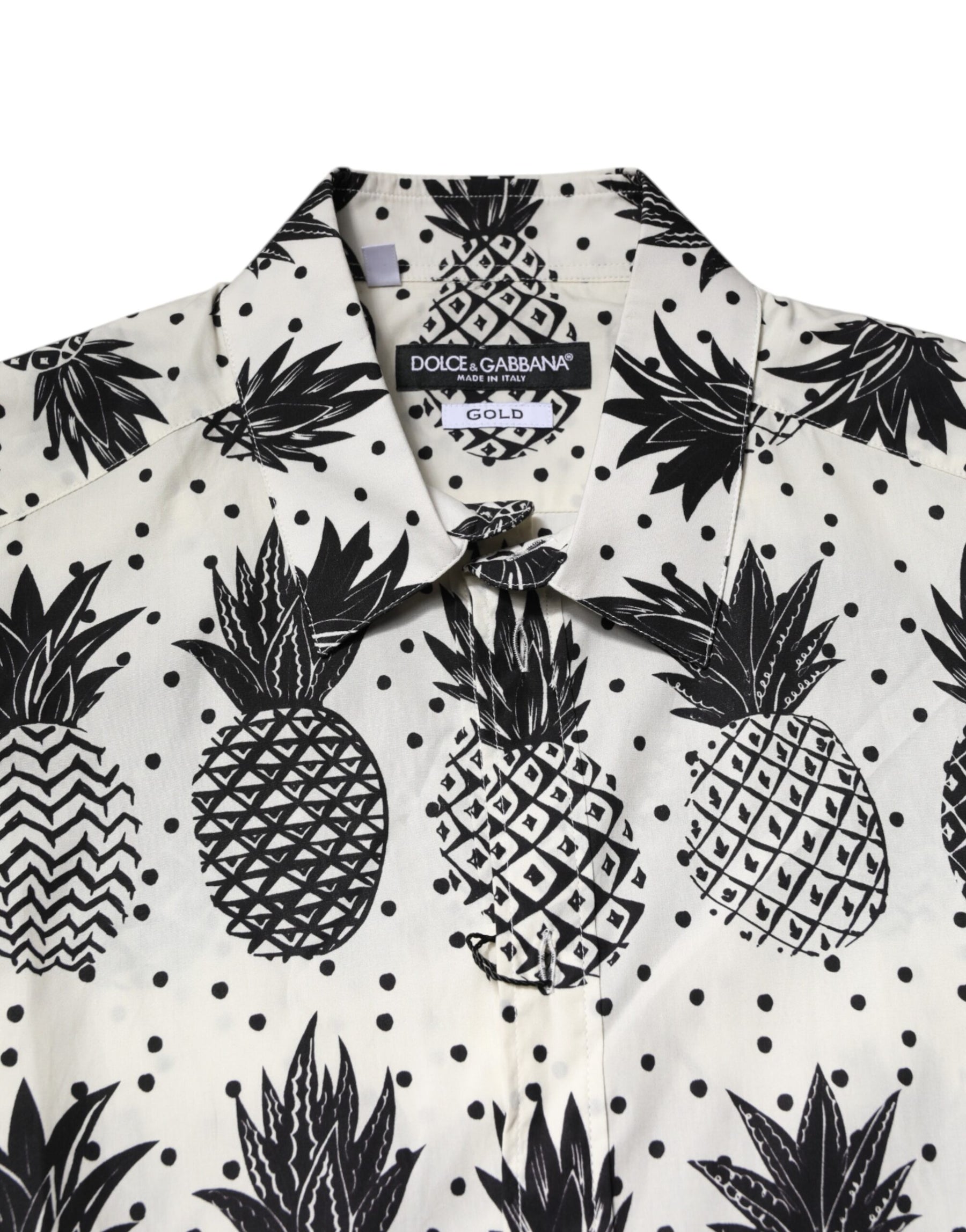 Dolce & Gabbana White Pineapple Print Long Sleeve GOLD Shirt | Regal Royce