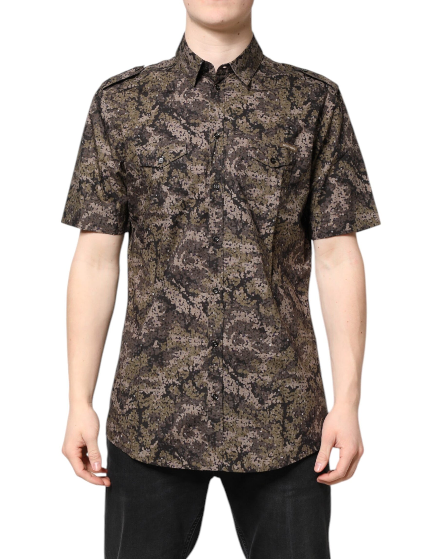 Dolce & Gabbana Multicolor Camouflage Button Down GOLD Shirt | Regal Royce