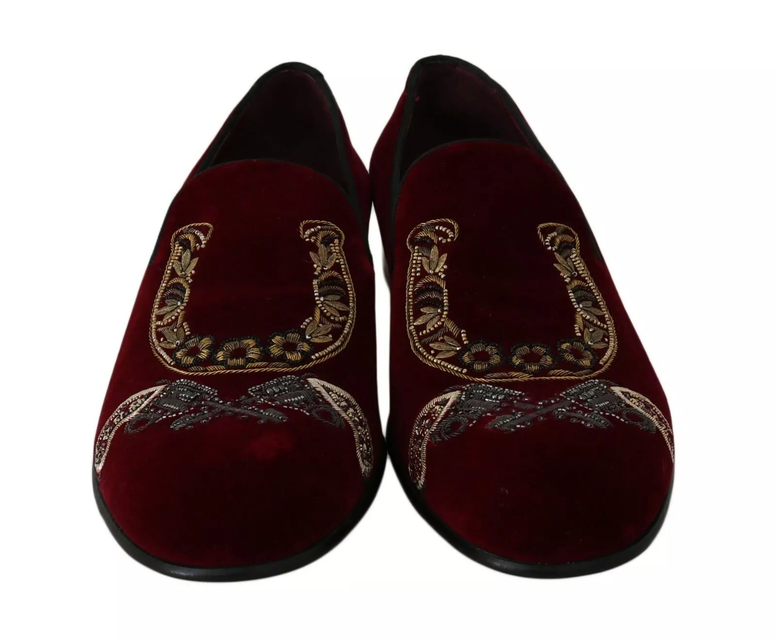 Dolce & Gabbana Bordeaux Velvet Loafers Gun Horseshoe Shoes | Regal Royce