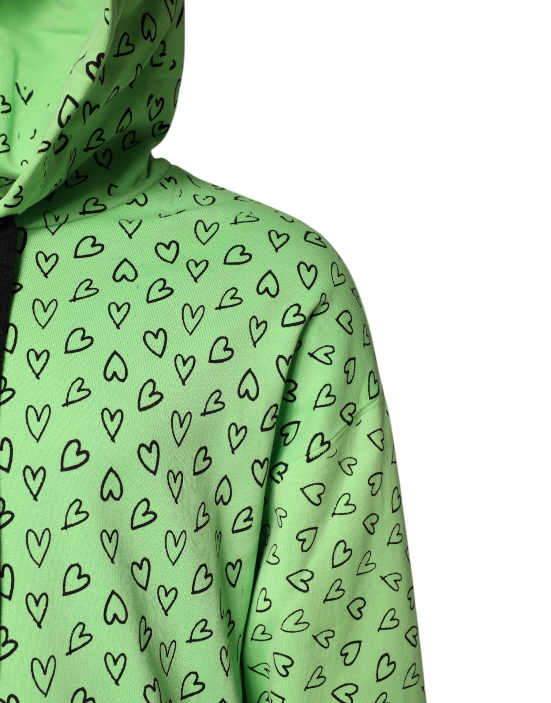 Dolce & Gabbana Green Cotton Logo Heart Print Hooded Sweater | Regal Royce