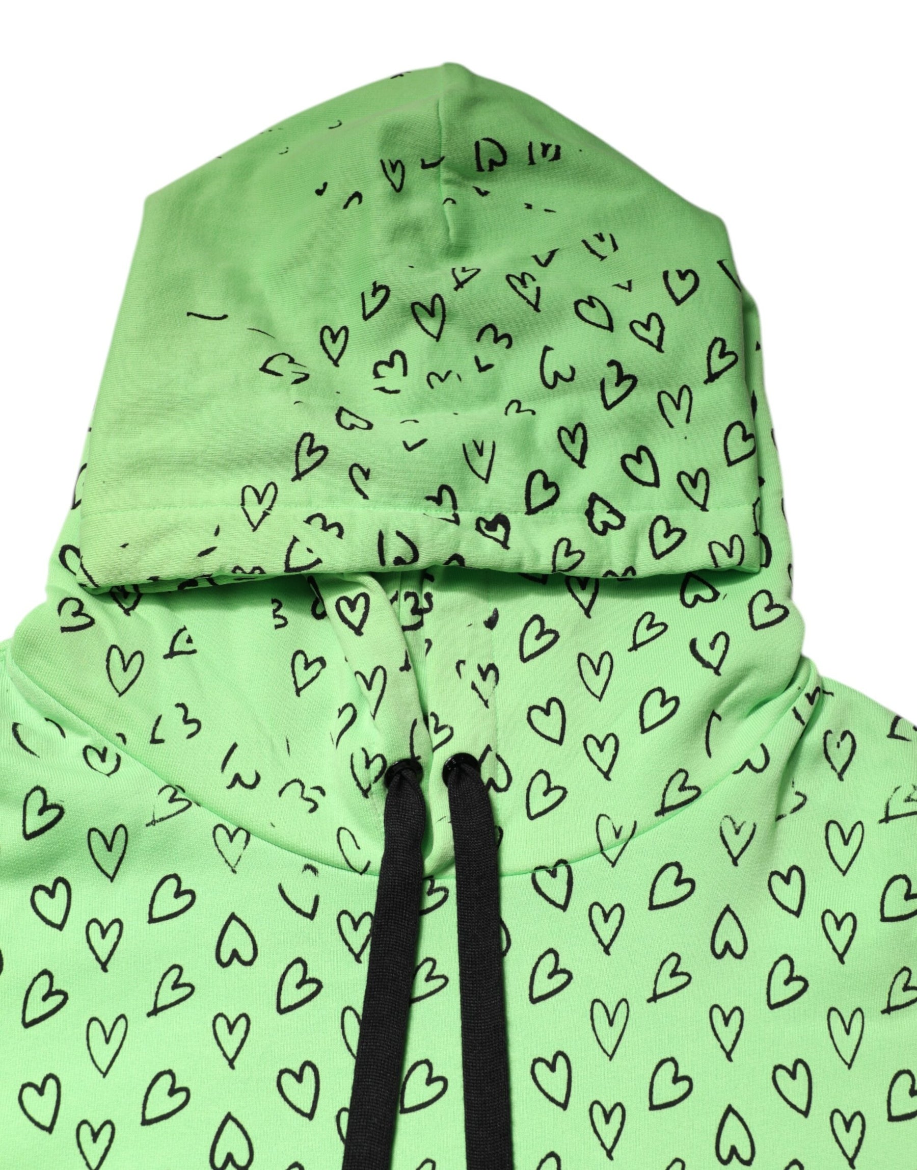 Dolce & Gabbana Green Cotton Logo Heart Print Hooded Sweater | Regal Royce