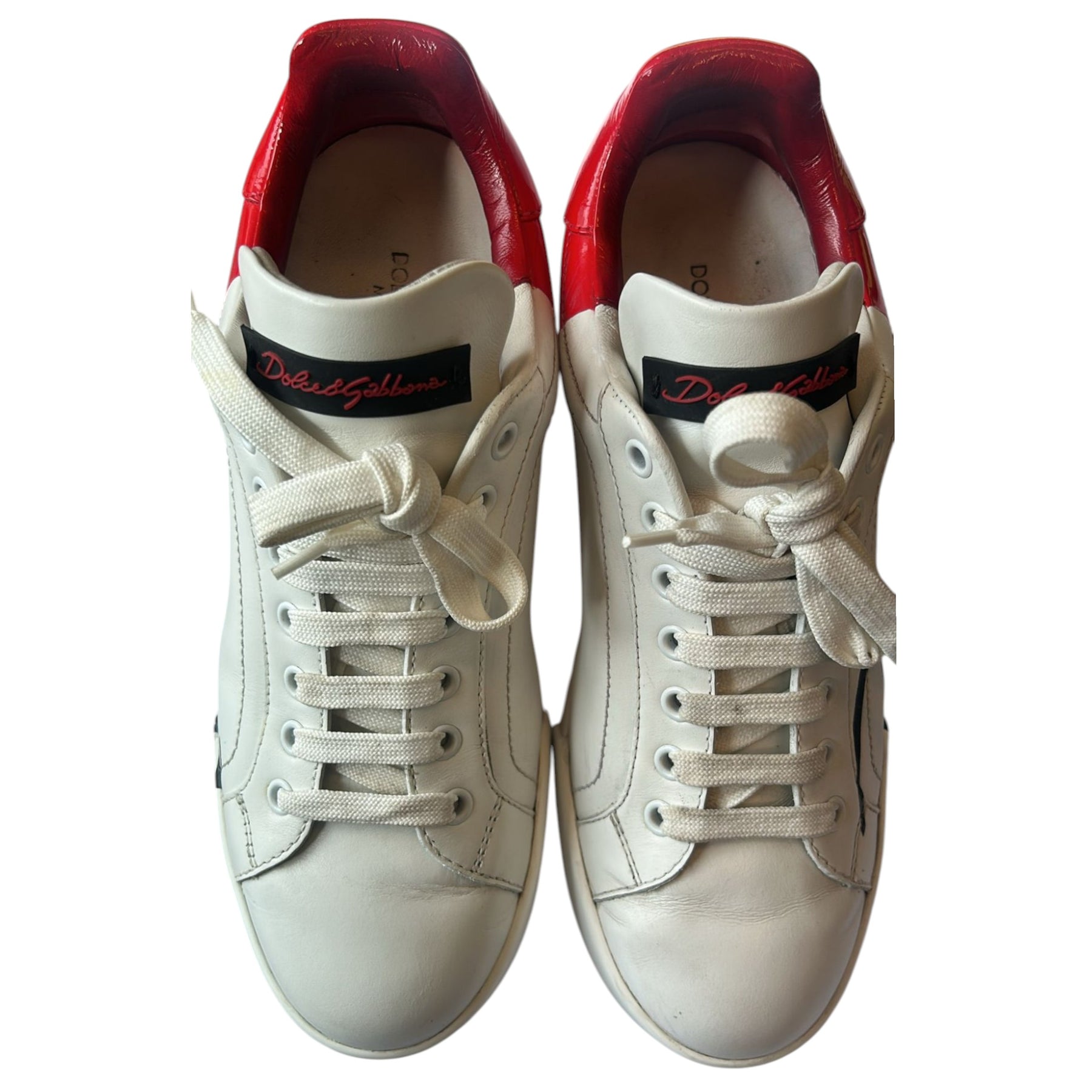 Dolce & Gabbana White Red Logo Portofino Sneakers Shoes | Regal Royce
