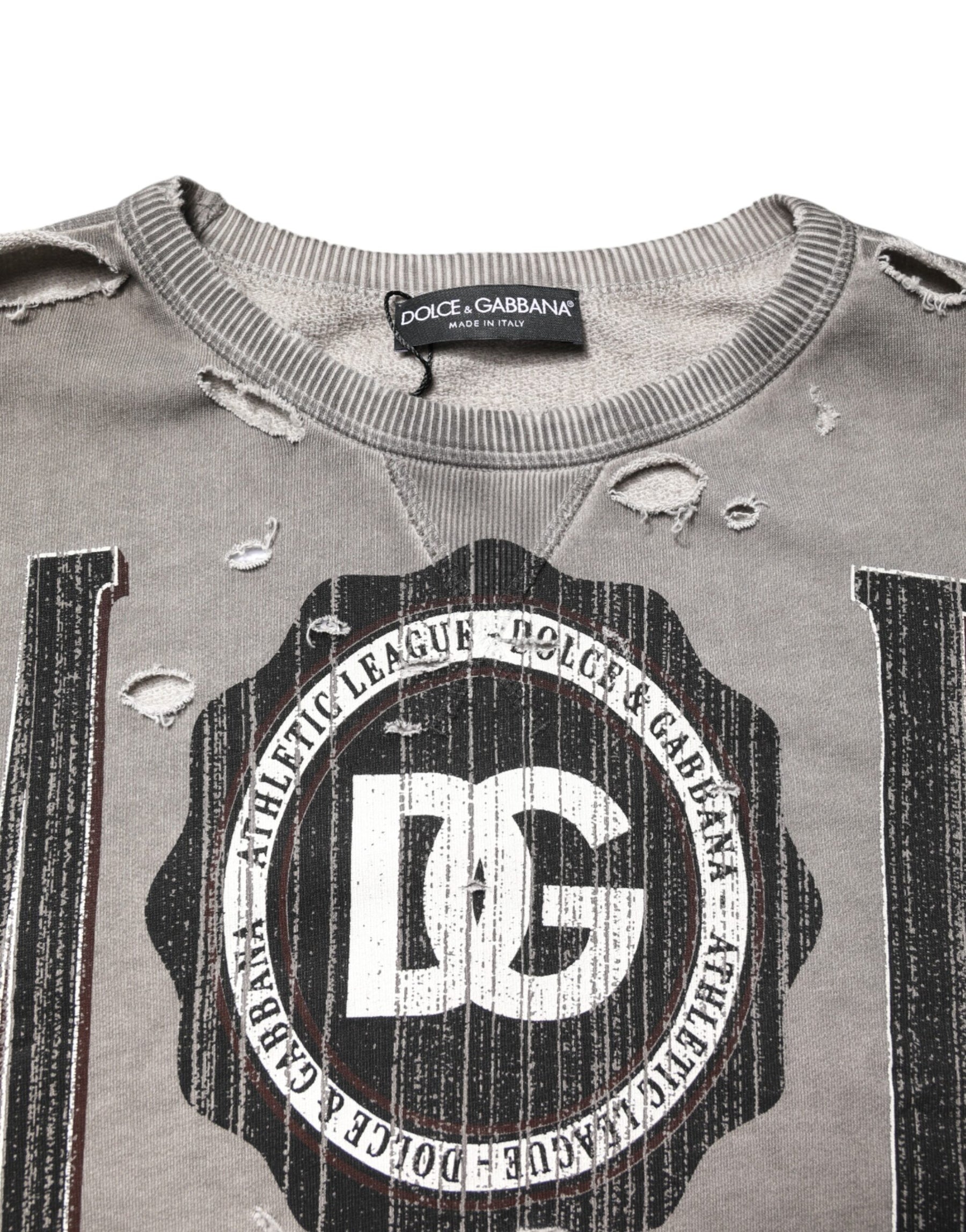 Dolce & Gabbana Gray Logo Print Crew Neck Pullover Sweater | Regal Royce