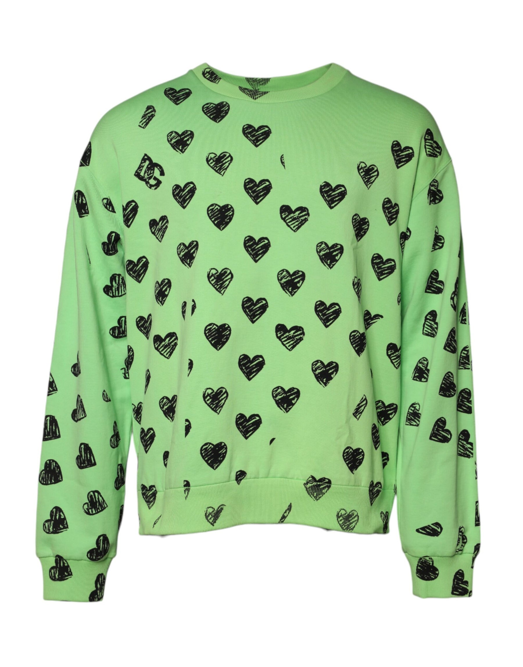 Dolce & Gabbana Green Heart Print Crew Neck Pullover Sweater | Regal Royce