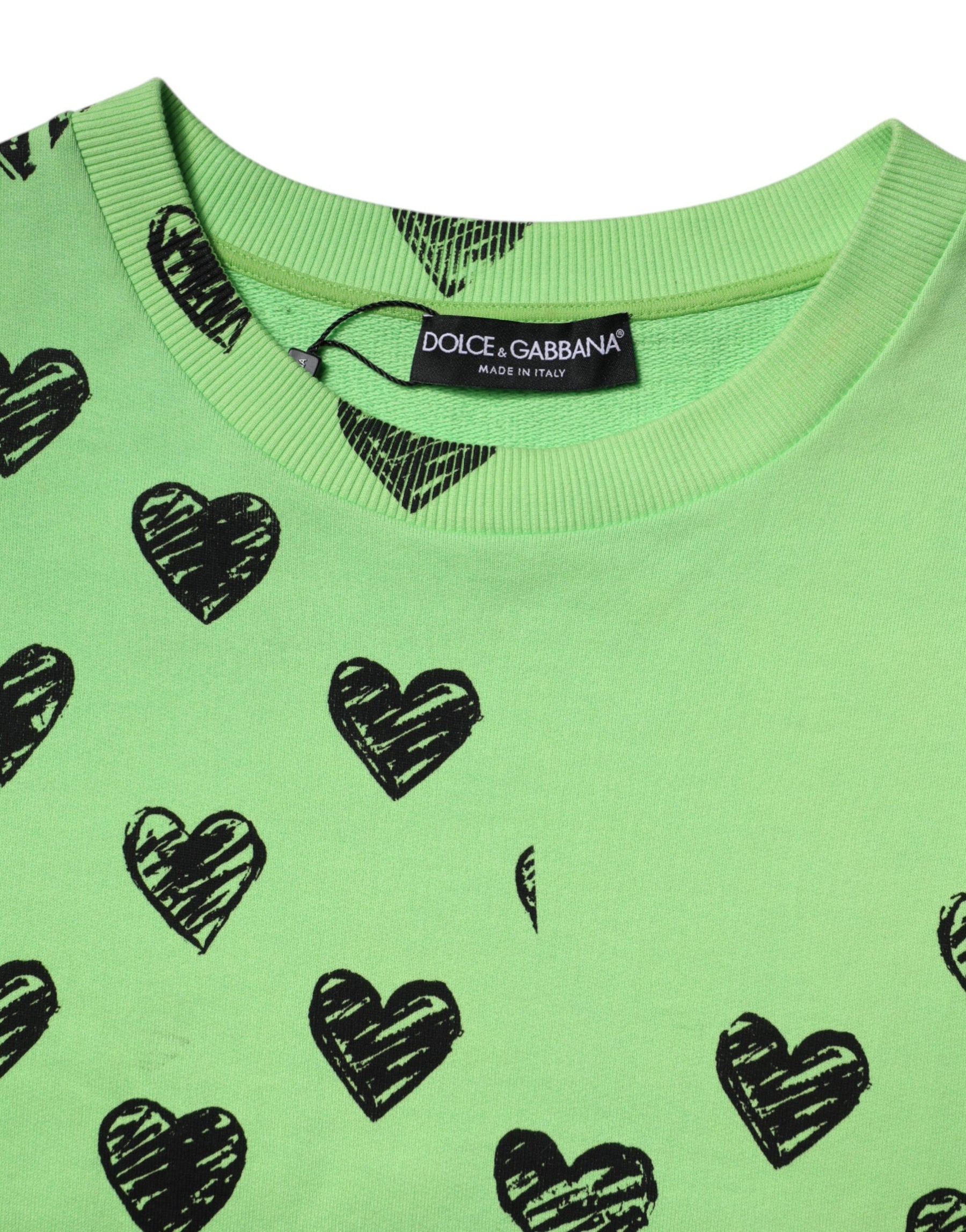 Dolce & Gabbana Green Heart Print Crew Neck Pullover Sweater | Regal Royce