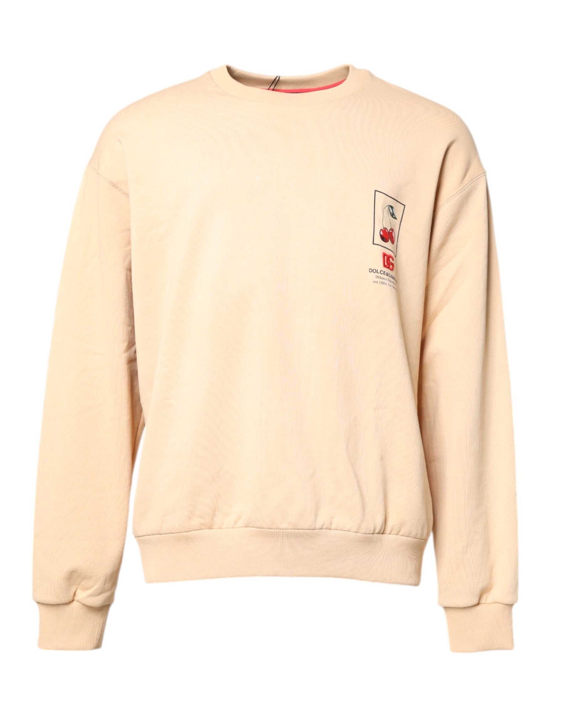 Dolce & Gabbana Beige Cherry Print Crew Neck Pullover Sweater | Regal Royce