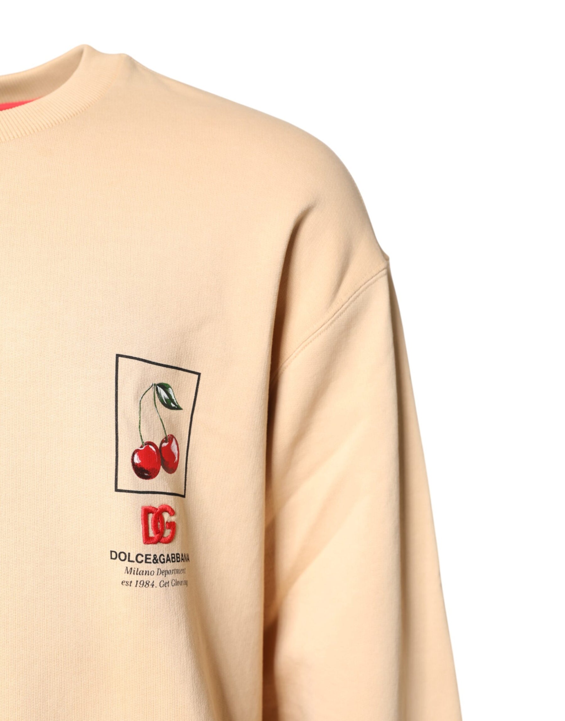 Dolce & Gabbana Beige Cherry Print Crew Neck Pullover Sweater | Regal Royce