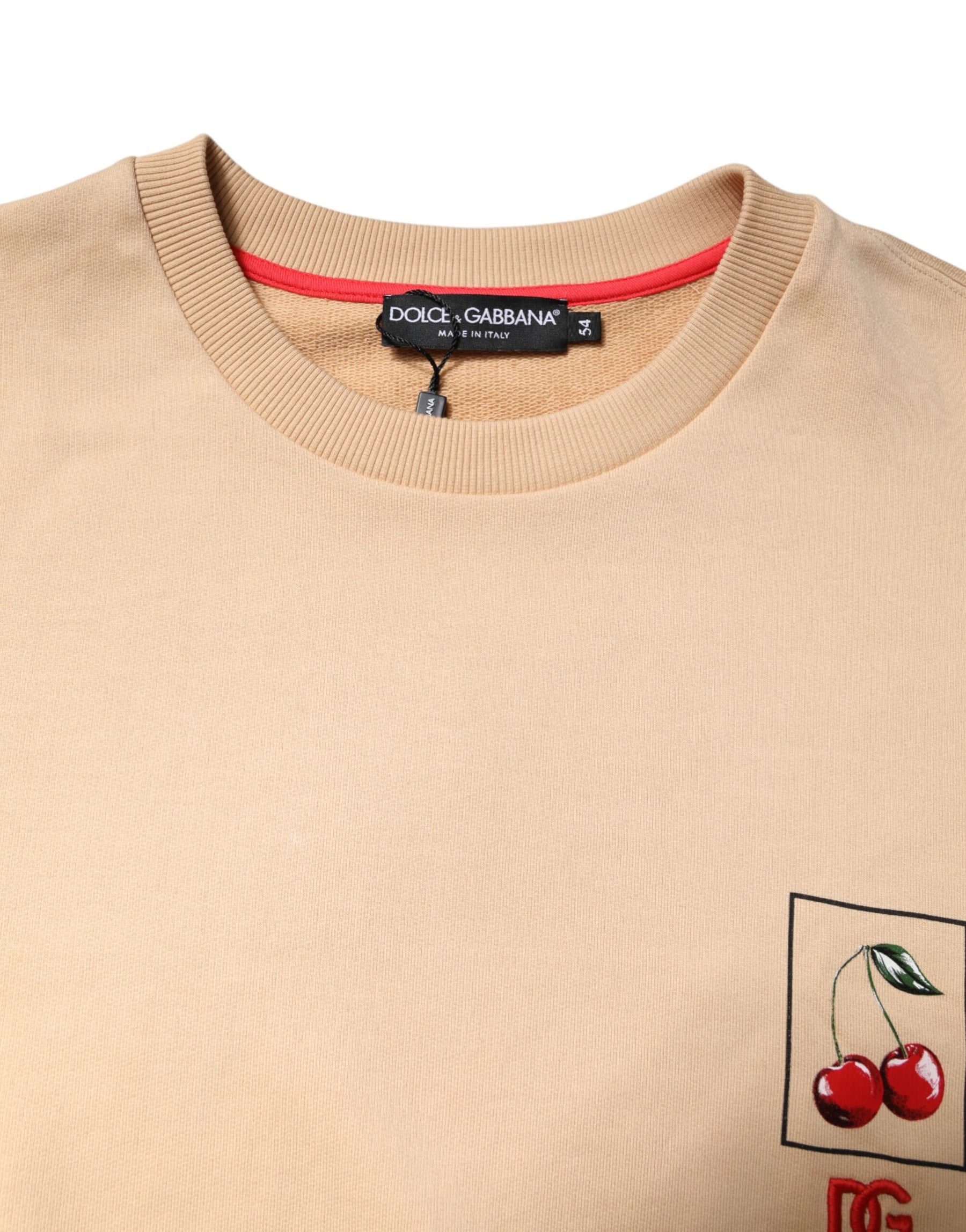 Dolce & Gabbana Beige Cherry Print Crew Neck Pullover Sweater | Regal Royce