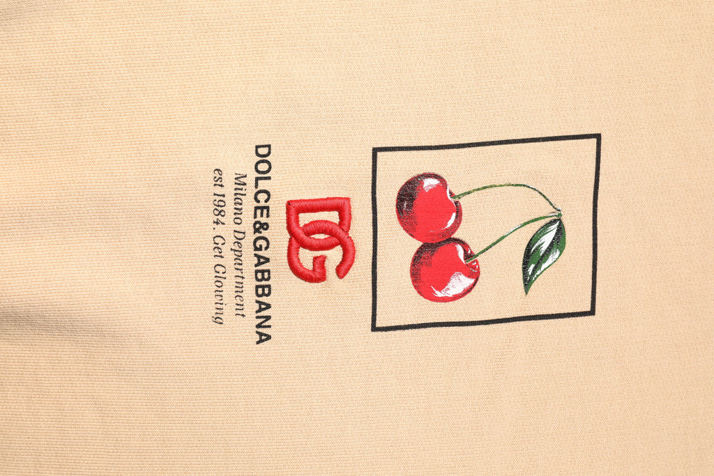 Dolce & Gabbana Beige Cherry Print Crew Neck Pullover Sweater