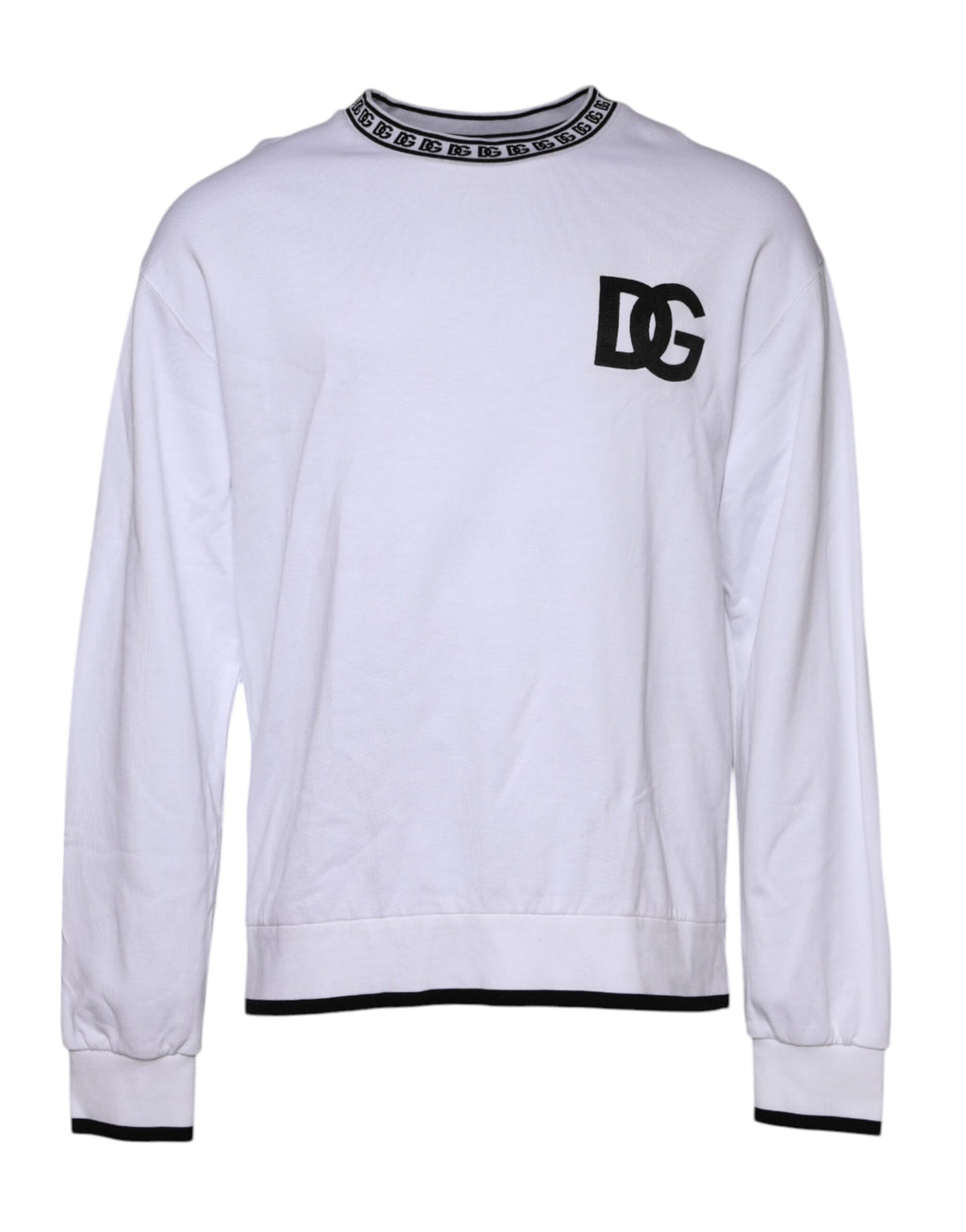Dolce & Gabbana White Logo Cotton Crew Neck Pullover Sweater