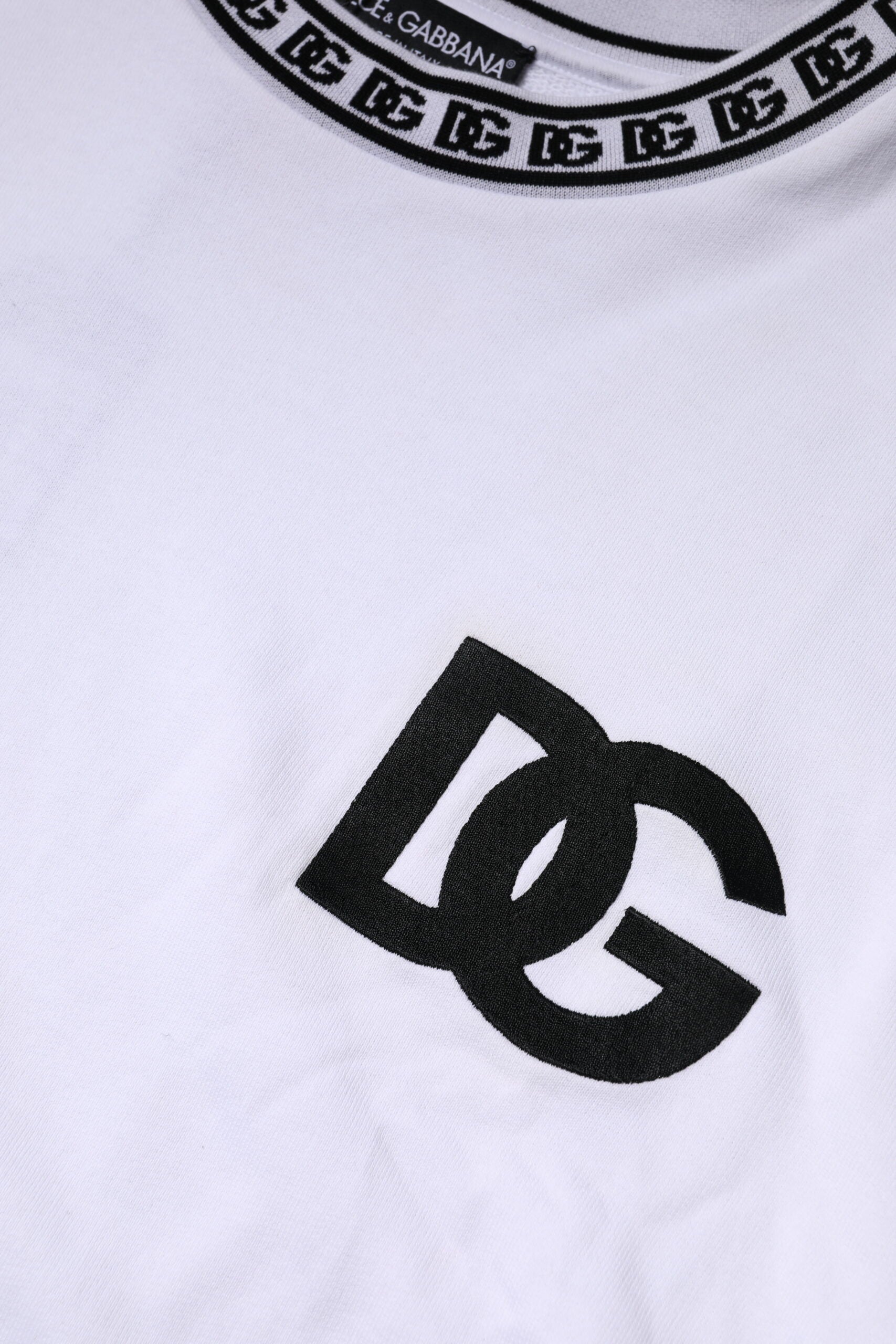 Dolce & Gabbana White Logo Cotton Crew Neck Pullover Sweater | Regal Royce