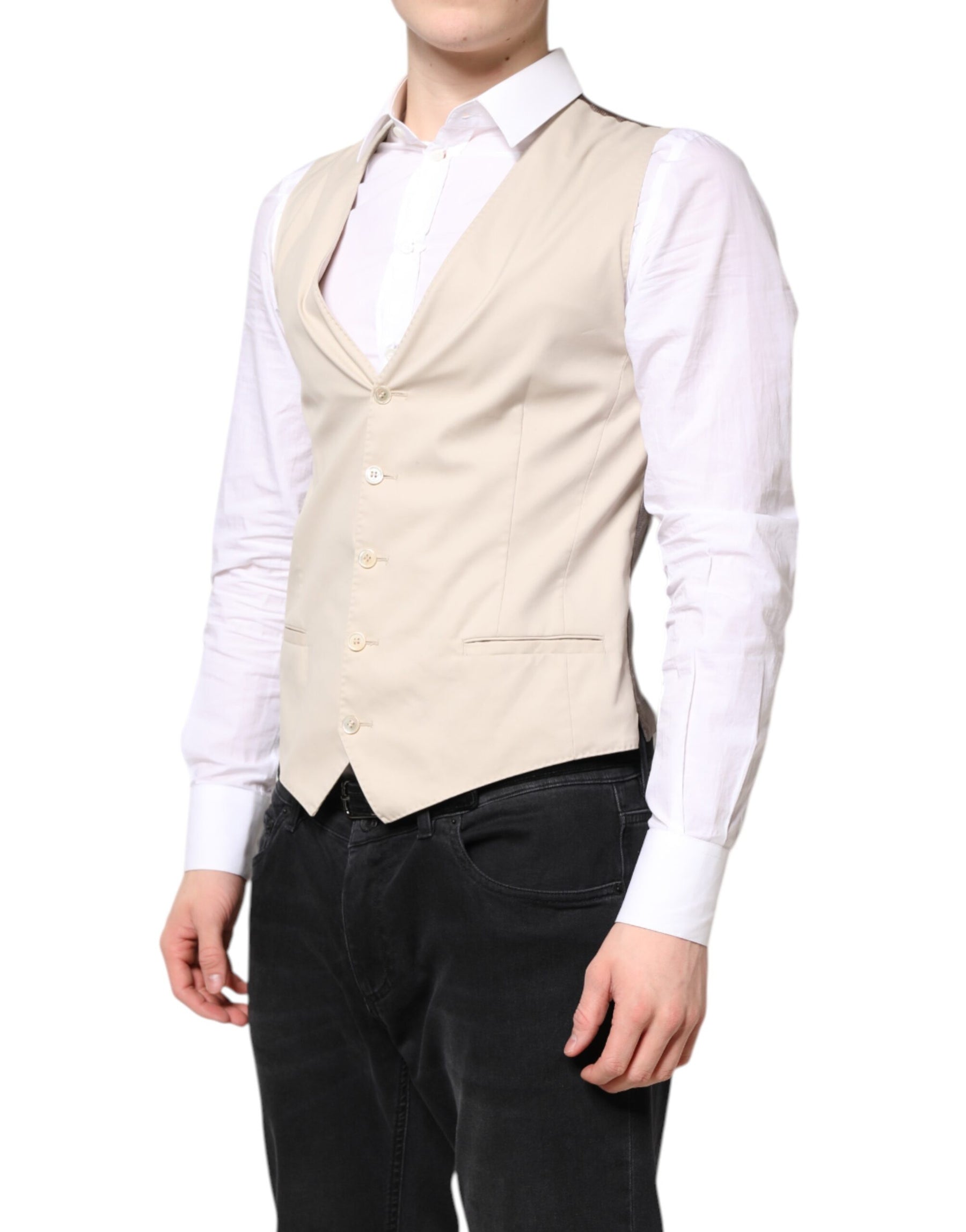 Dolce & Gabbana Beige Gray Dress Men Formal Waistcoat Vest | Regal Royce
