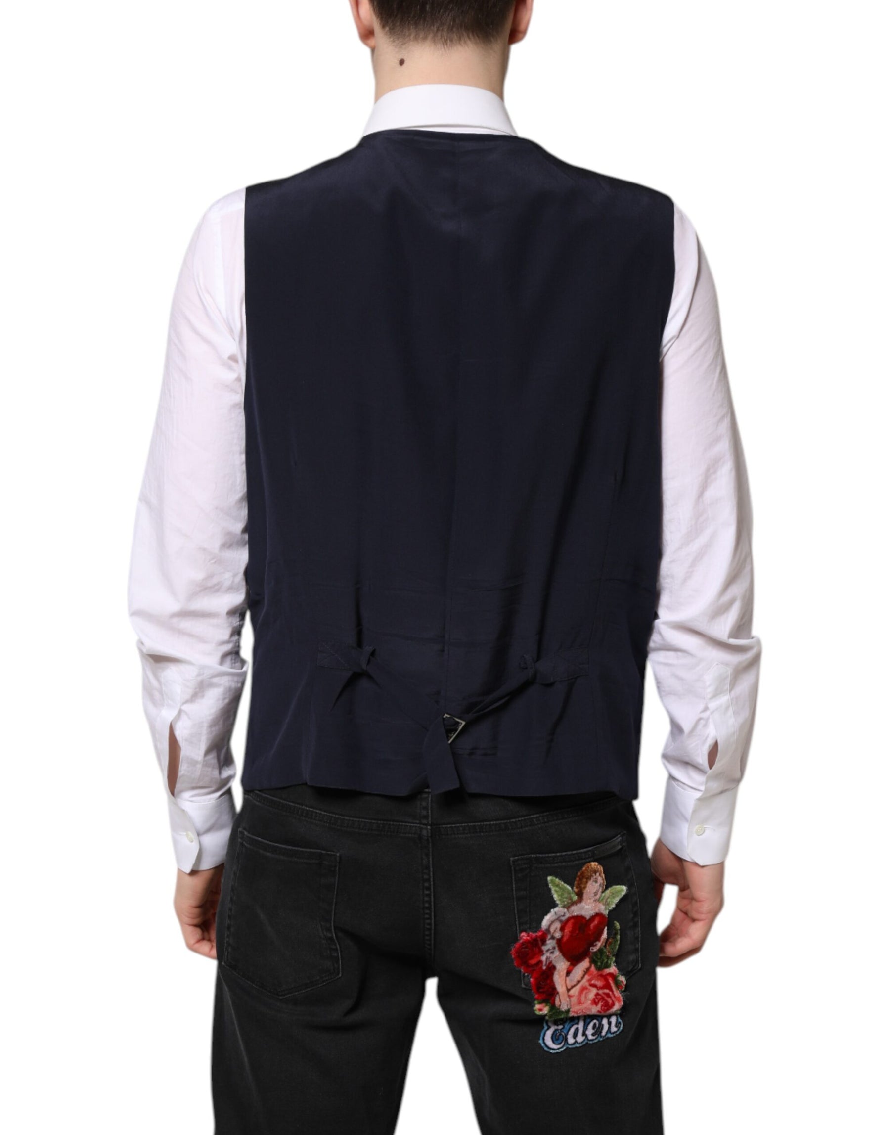 Dolce & Gabbana Black Wool Waistcoat Dress Formal Vest | Regal Royce