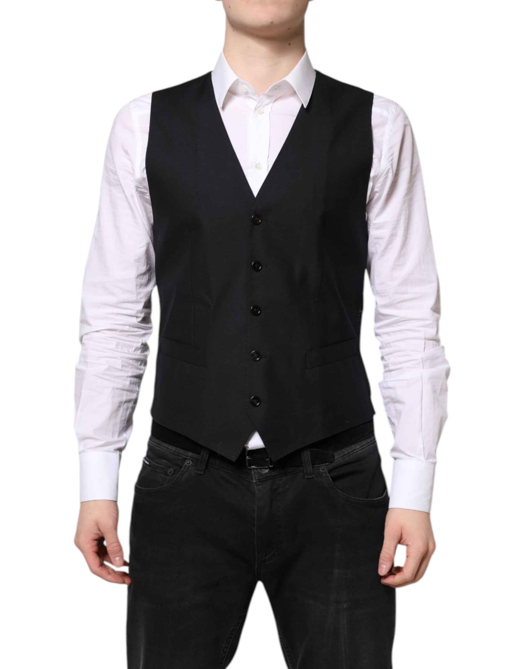 Dolce & Gabbana Black Wool Waistcoat Dress Formal Vest | Regal Royce