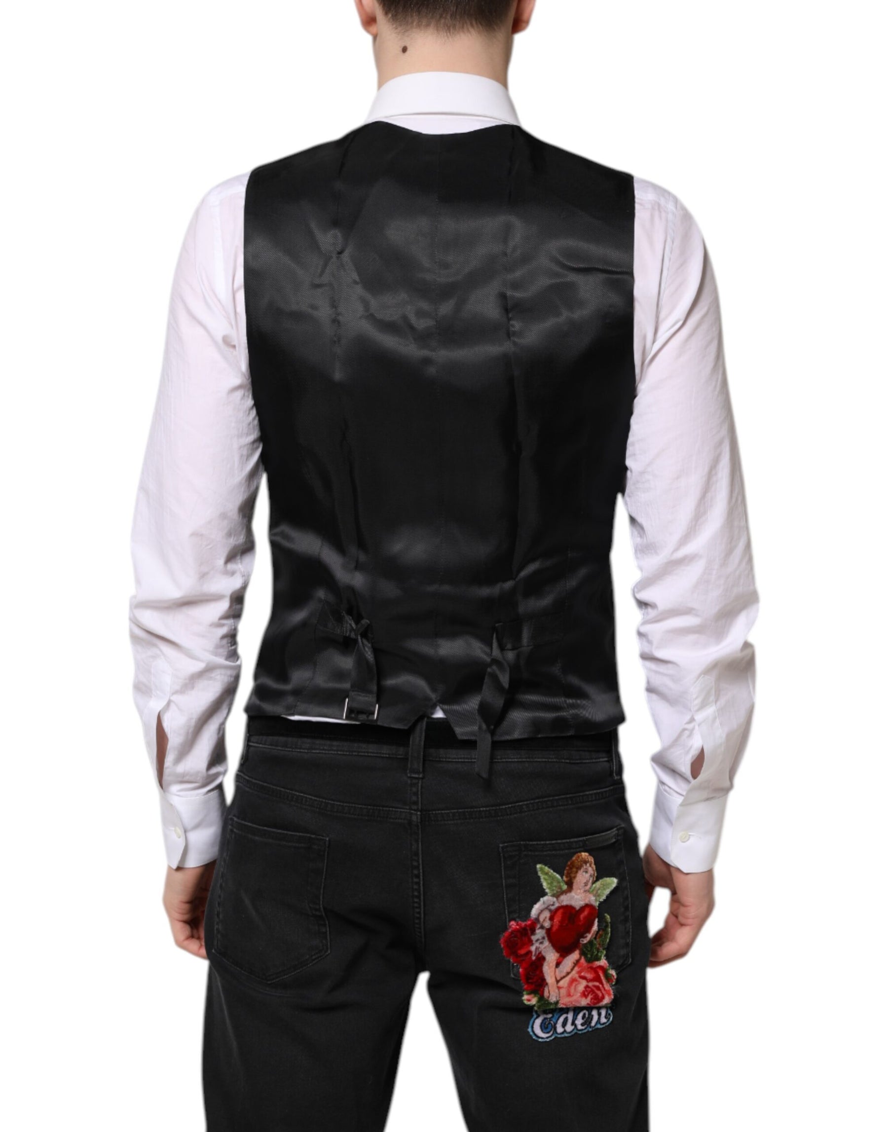 Dolce & Gabbana Black Wool Waistcoat Dress Formal Vest | Regal Royce