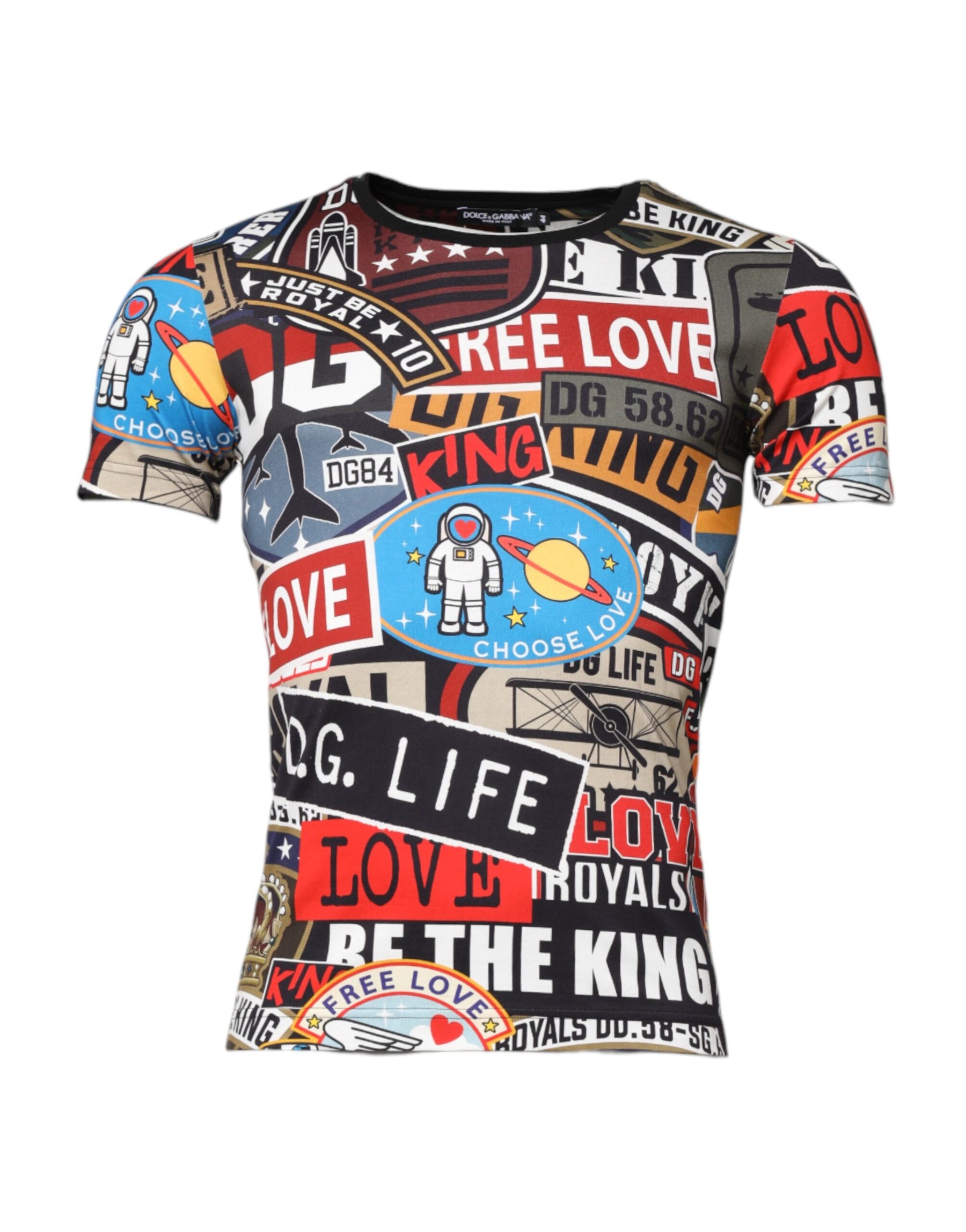 Dolce & Gabbana Multicolor Patchwork Cotton Crew Neck T-shirt | Regal Royce