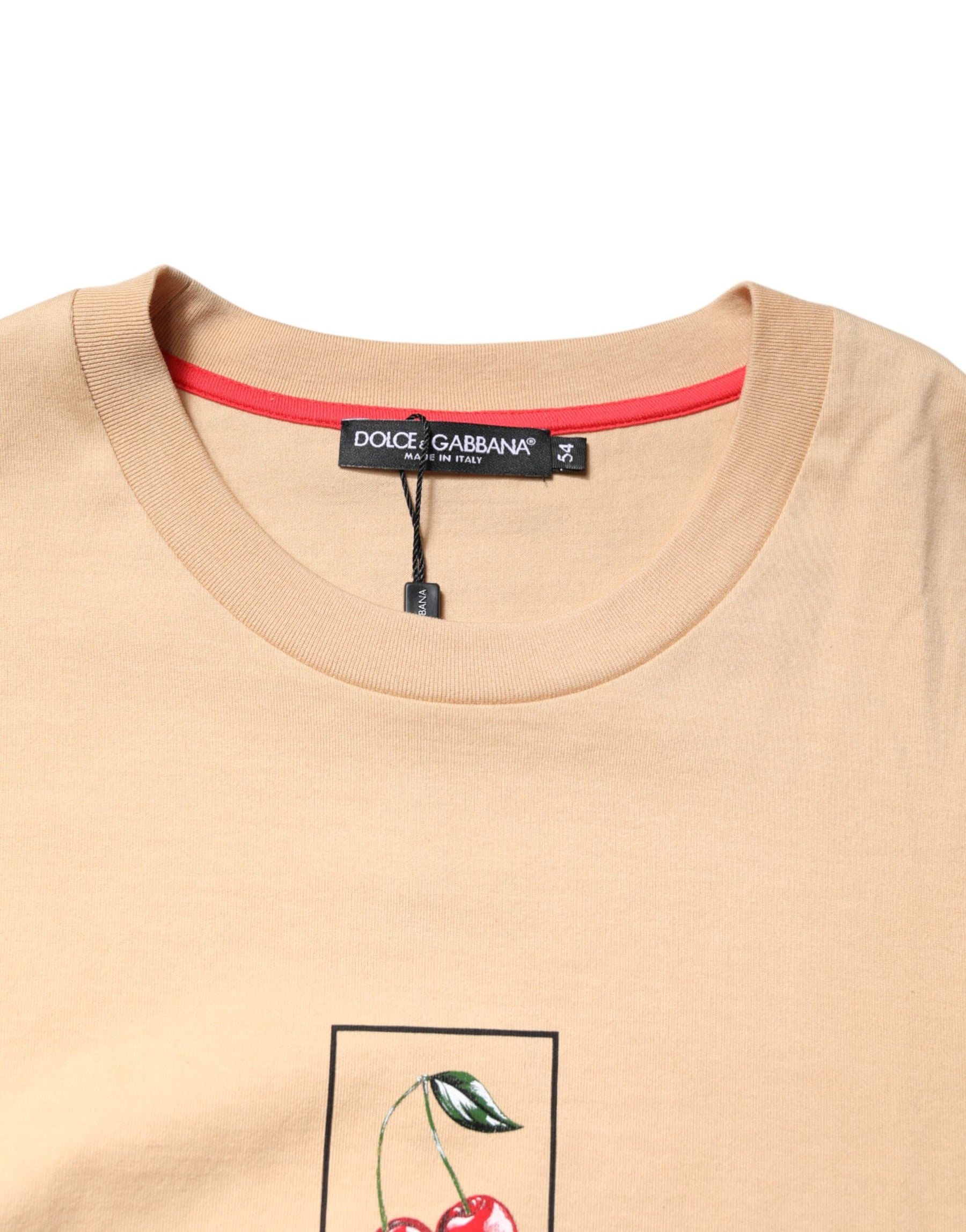 Dolce & Gabbana Beige Cotton Logo Print Crew Neck T-shirt | Regal Royce
