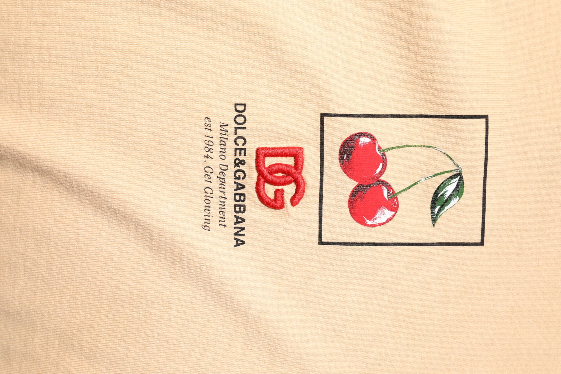 Dolce & Gabbana Beige Cotton Logo Print Crew Neck T-shirt | Regal Royce
