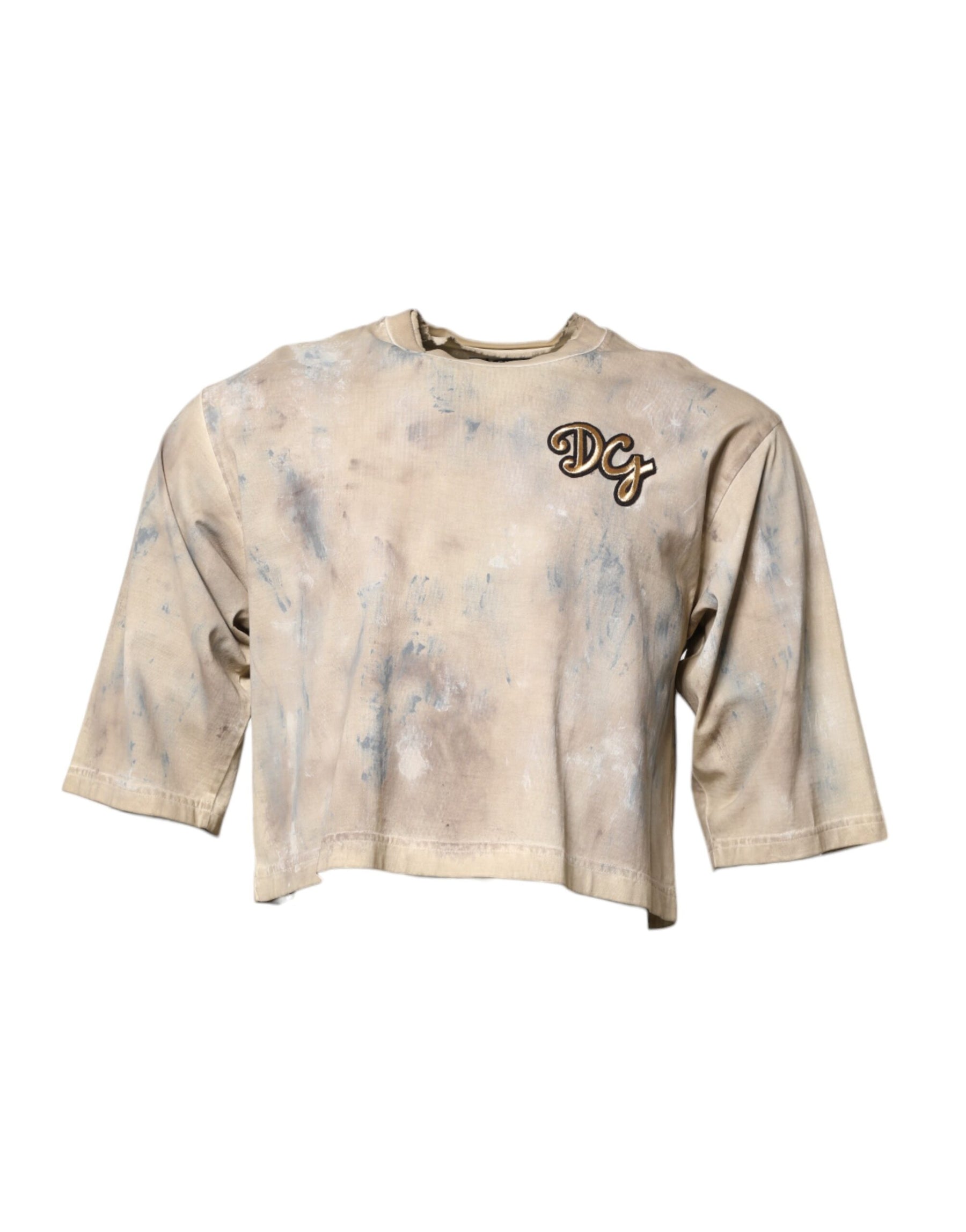 Dolce & Gabbana Beige Tie Dye DG Embroidery Cropped T-shirt | Regal Royce
