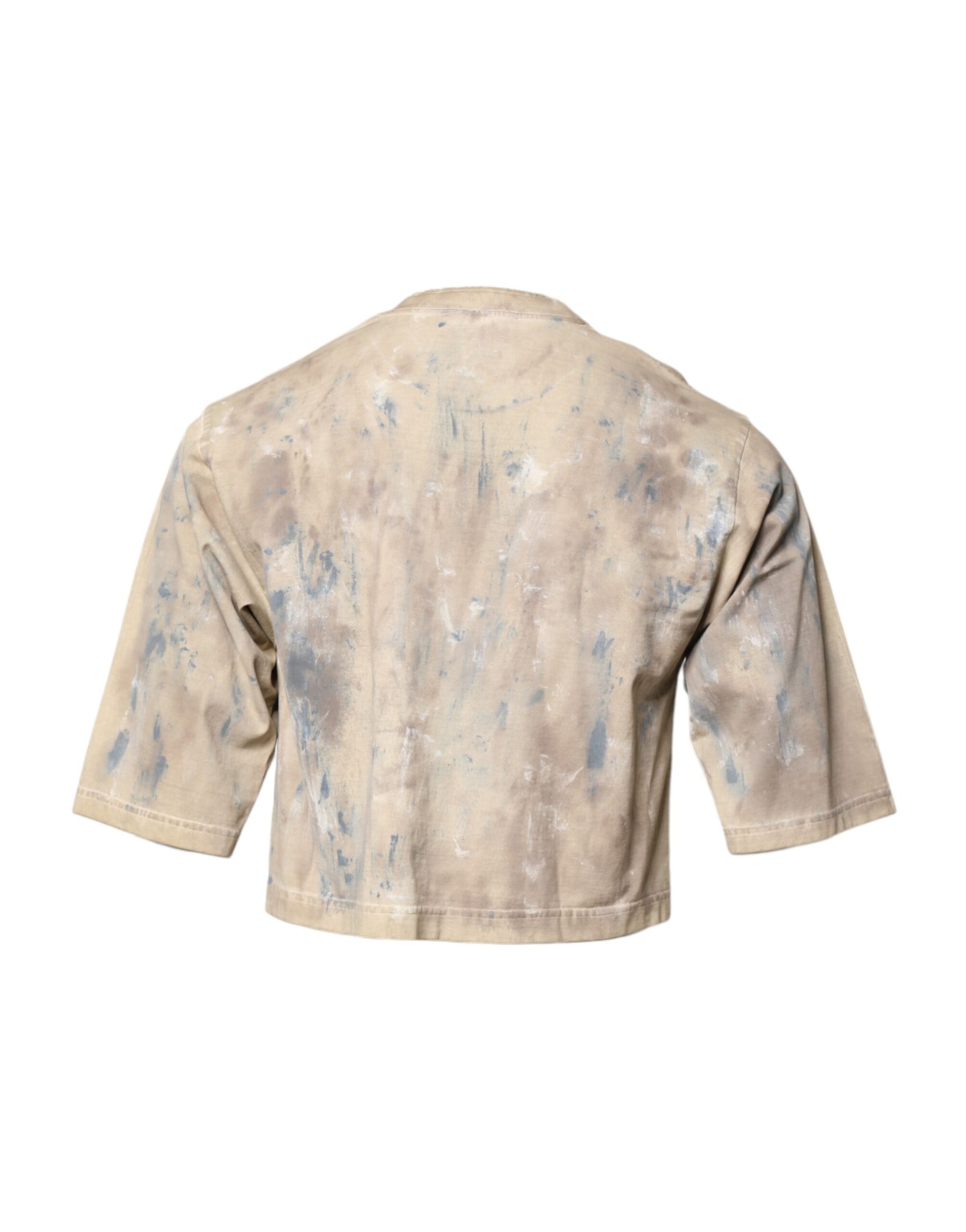 Dolce & Gabbana Beige Tie Dye DG Embroidery Cropped T-shirt | Regal Royce