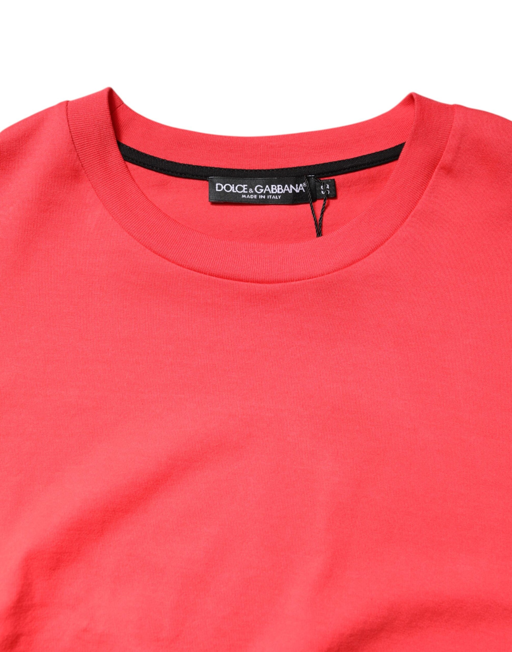 Dolce & Gabbana Red Cotton Lettering Print Crew Neck T-shirt
