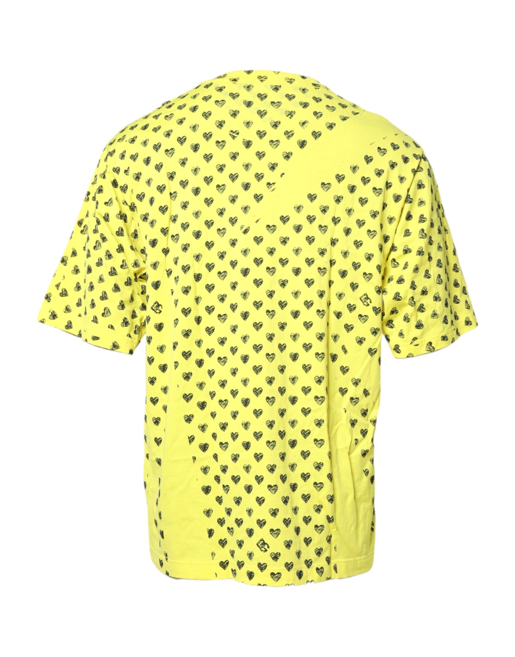 Dolce & Gabbana Yellow Cotton DG Heart Print Crew Neck T-shirt | Regal Royce