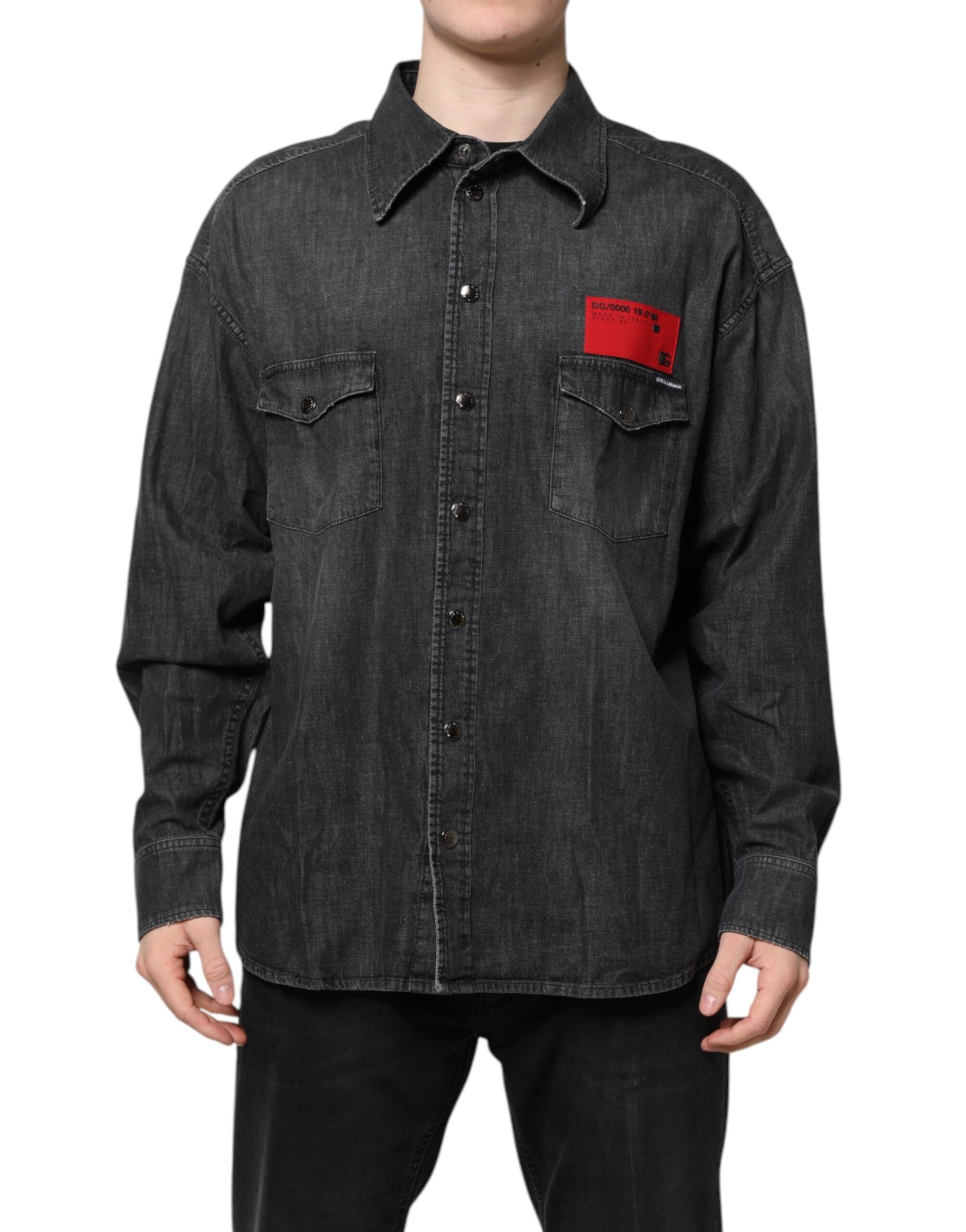 Dolce & Gabbana Gray Long Sleeves Button Down Denim Shirt | Regal Royce