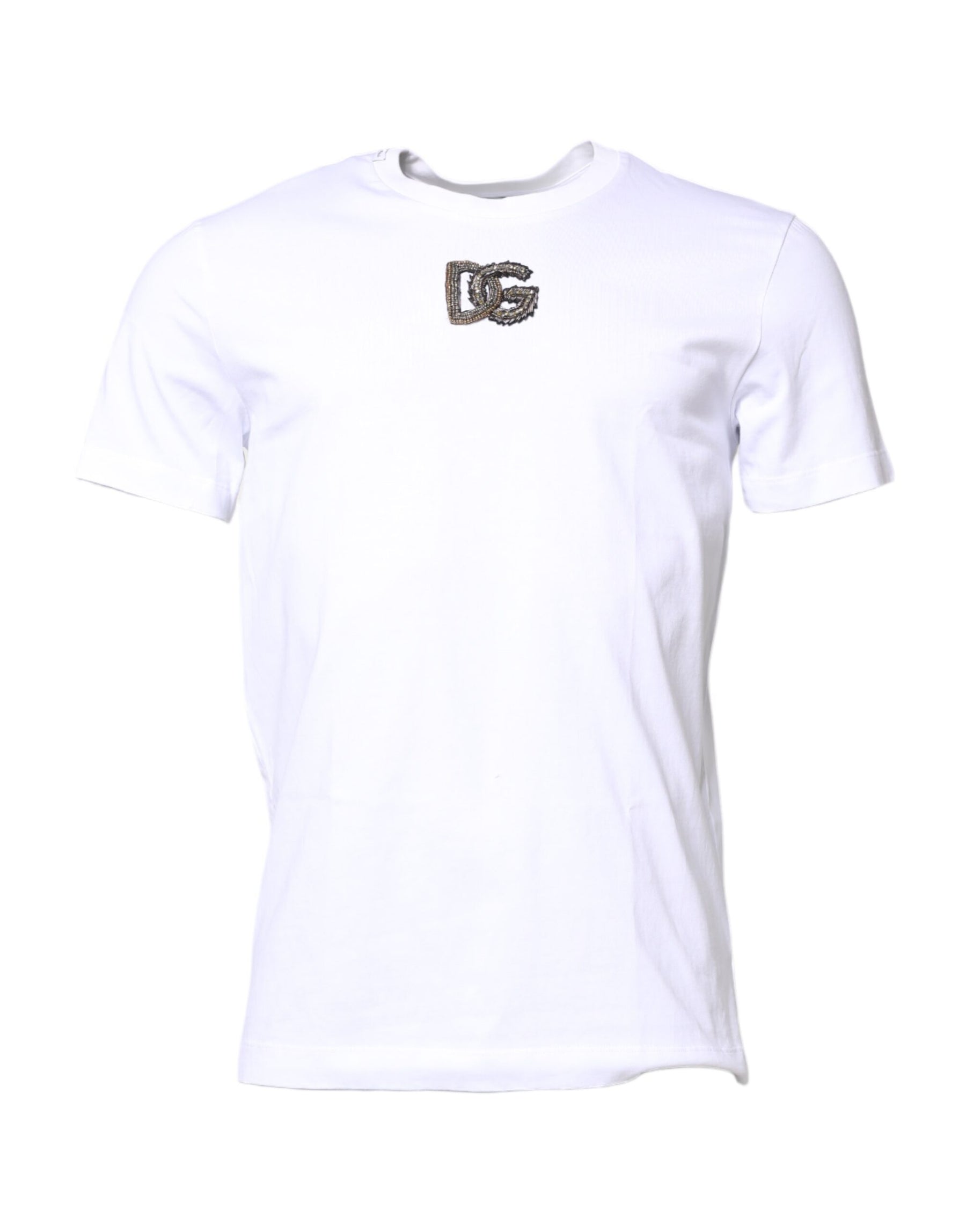 Dolce & Gabbana White Cotton DG Embroidery Crew Neck T-shirt | Regal Royce